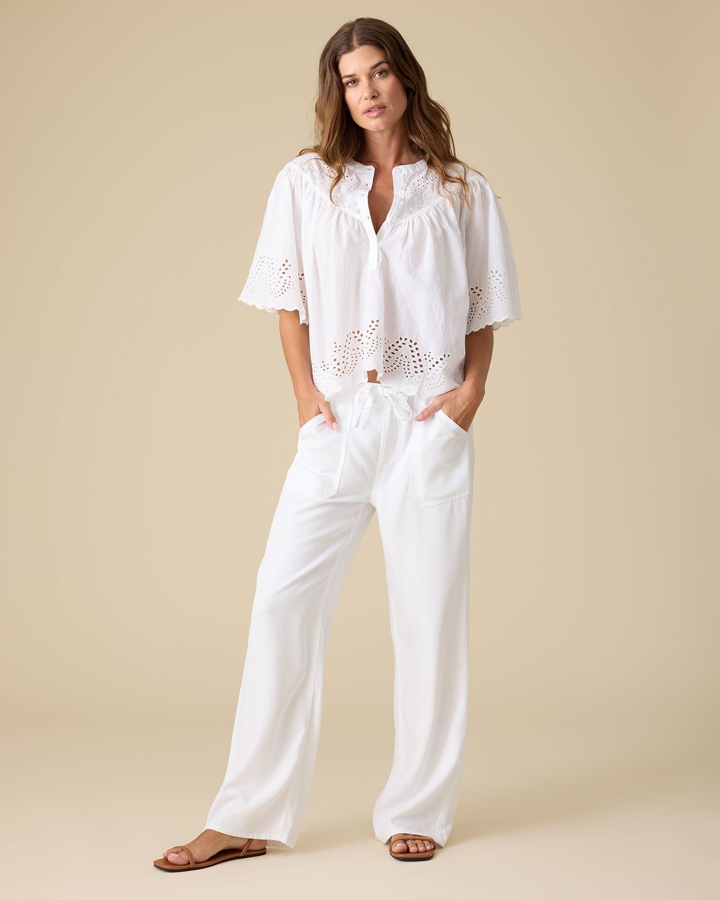 Flag & Anthem Flag & Anthem W's Bluffton Wide Leg Pull On Pant White L (S26)