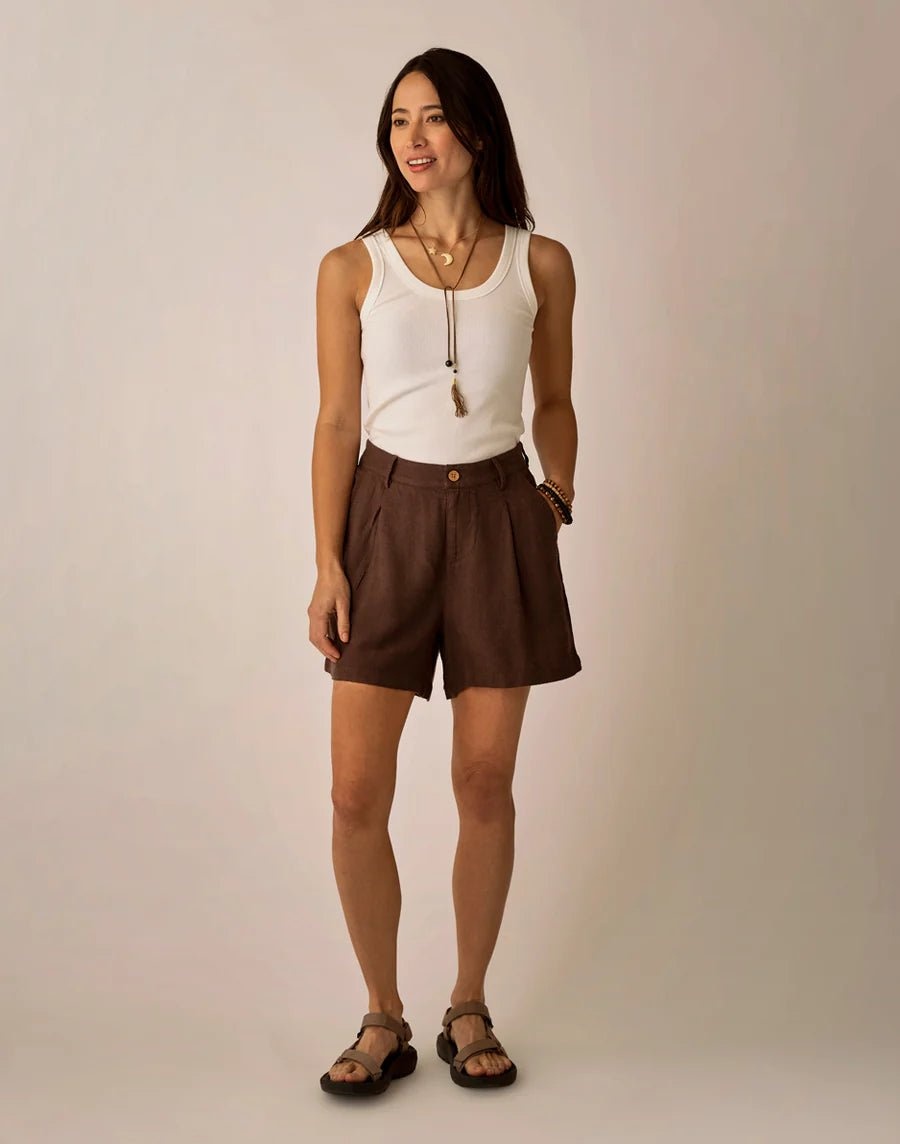 Carve Designs Carve Designs Suki Linen Short Coffee Chambray L (S26)