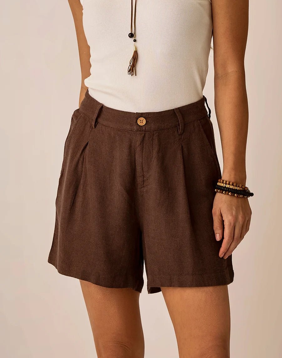 Carve Designs Carve Designs Suki Linen Short Coffee Chambray L (S26)