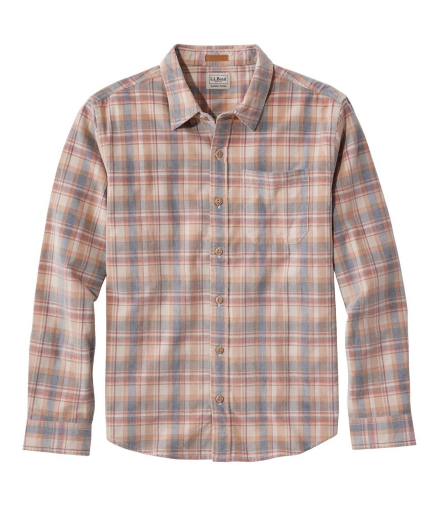 L.L. Bean L.L. Bean M's Sunwashed Corduroy Shirt LS Slightly Fitted Plaid