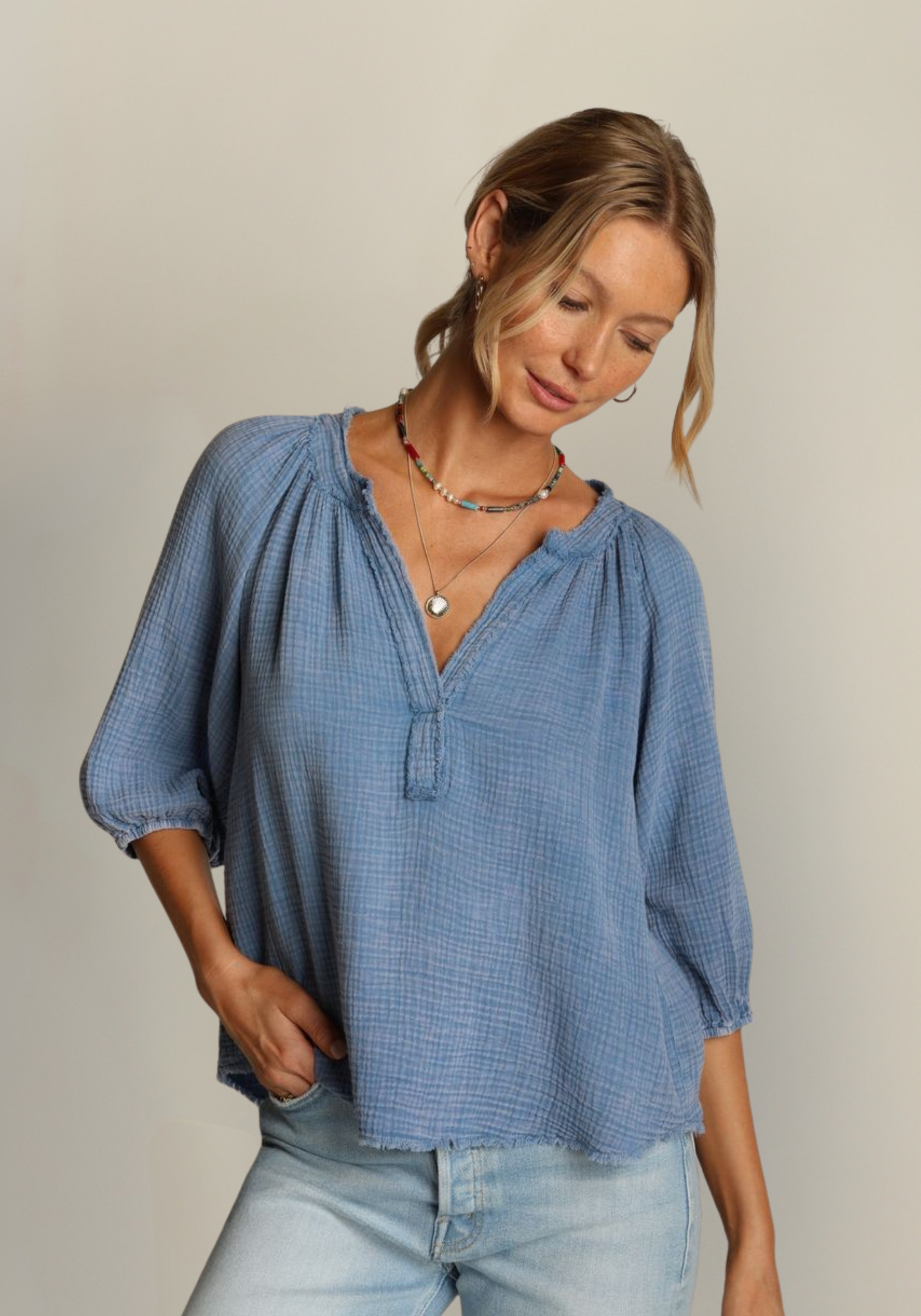 Dylan Dylan Jolie Top w/Fringe Vintage Blue S