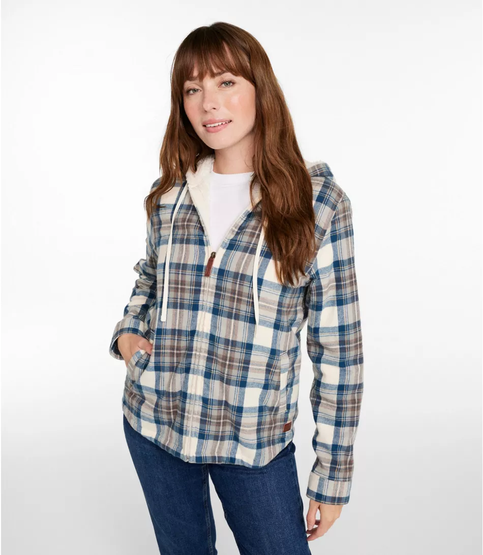 L.L. Bean W's Scotch Plaid Sherpa Lined Hoodie