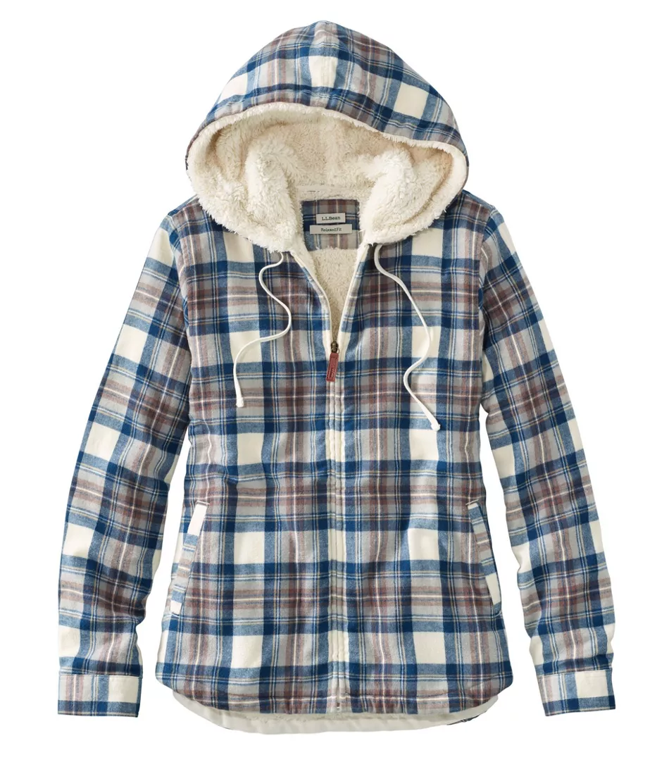 L.L. Bean W's Scotch Plaid Sherpa Lined Hoodie