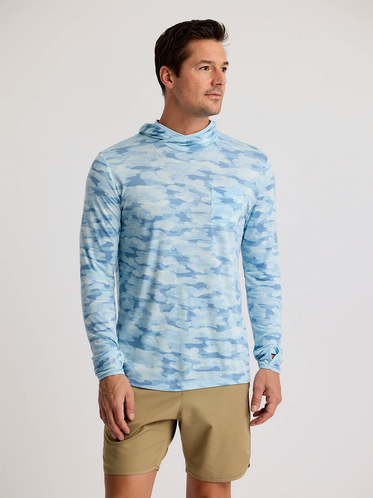 Free Fly FreeFly M's Bamboo Lightweight Hoodie Seasmoke Camo Surf Blue L