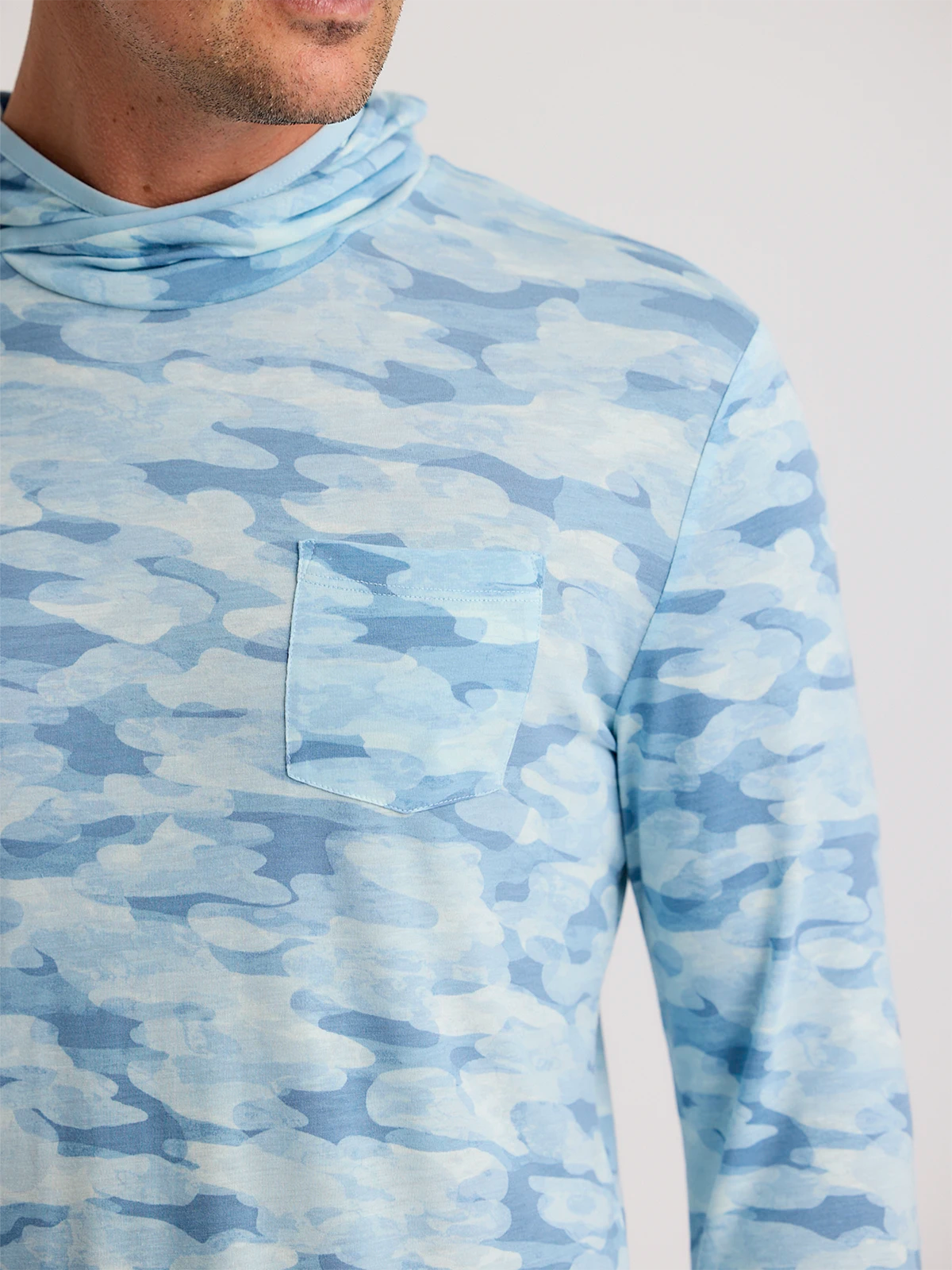 Free Fly FreeFly M's Bamboo Lightweight Hoodie Seasmoke Camo Surf Blue L