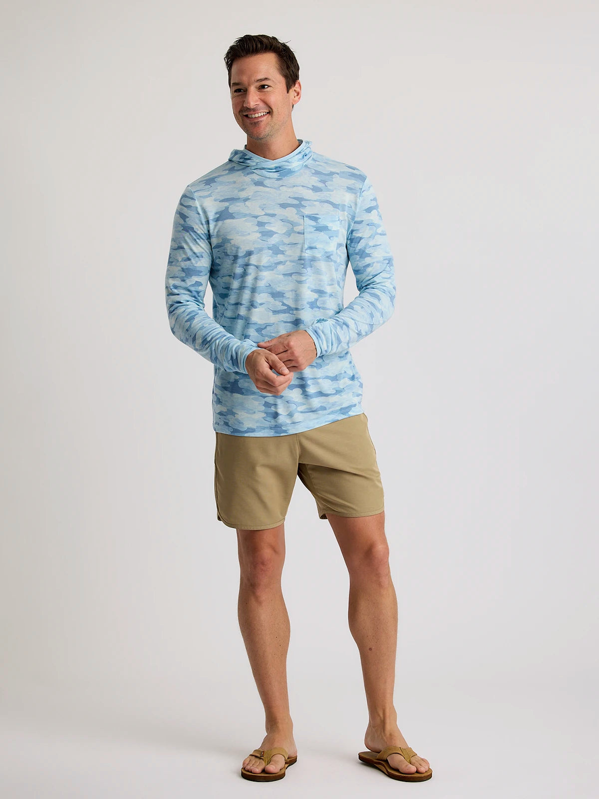Free Fly FreeFly M's Bamboo Lightweight Hoodie Seasmoke Camo Surf Blue L
