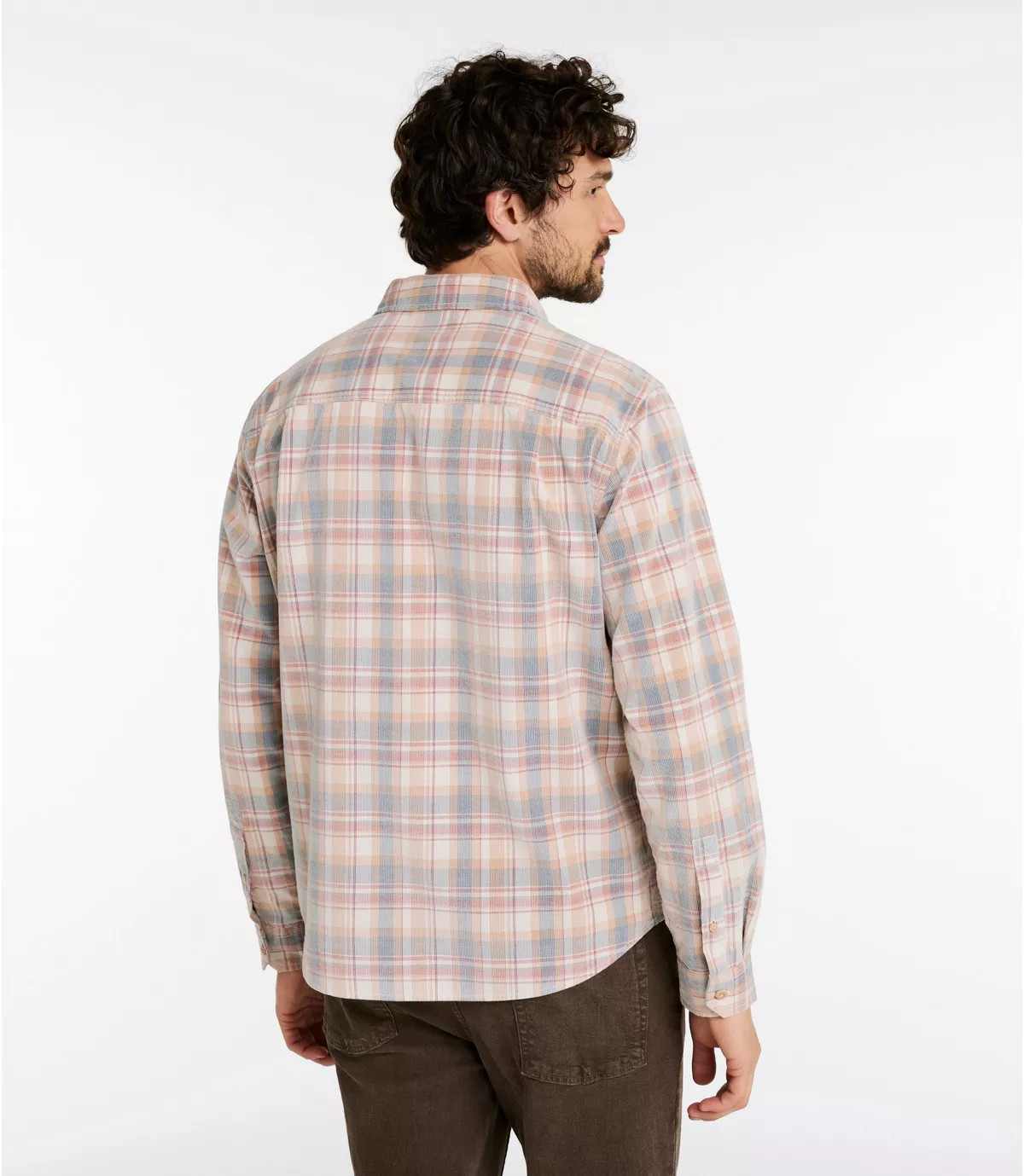 L.L. Bean M's Sunwashed Corduroy Shirt LS Slightly Fitted Plaid