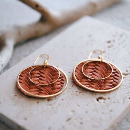 Cecelia Boho Chic Leather & Gold Hoop Earrings