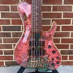 ESP ESP 2021 Exhibition Prototype Bass, 5-String, Single Cut, Stabilized Buckeye Burl w/ Blue + Pink Resin, Swamp Ash Body