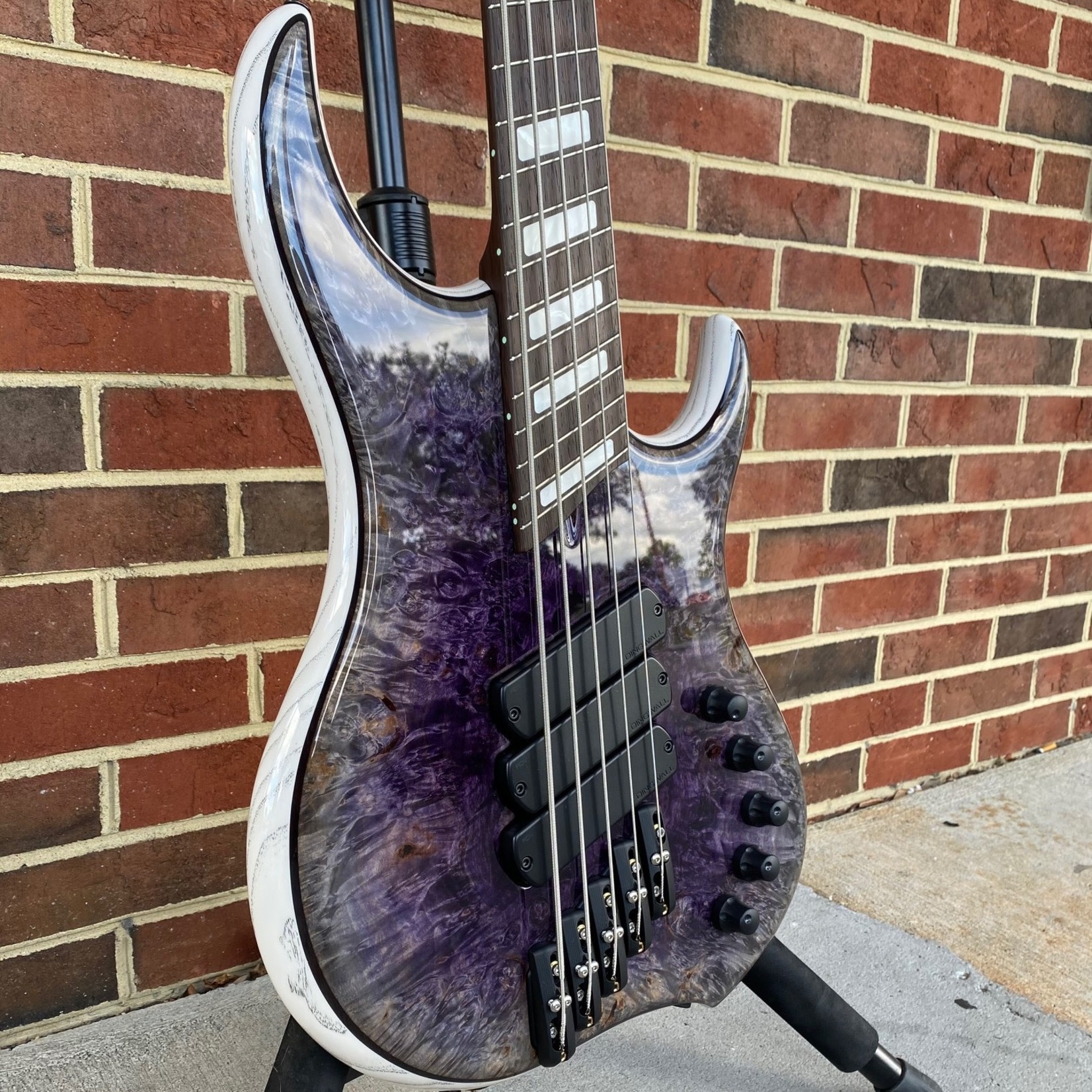 Dingwall Dingwall Z3 Custom 5-String, Faded Purple to Charcoal Reverseburst, Burl Maple X-Top, Wenge Contrast Layer, Dual Density Swamp Ash Body, White w/ Black Grain Fill Back, Wenge Neck & Fretboard, White Pearloid Block Inlays, Blue Luminlay Side Dots