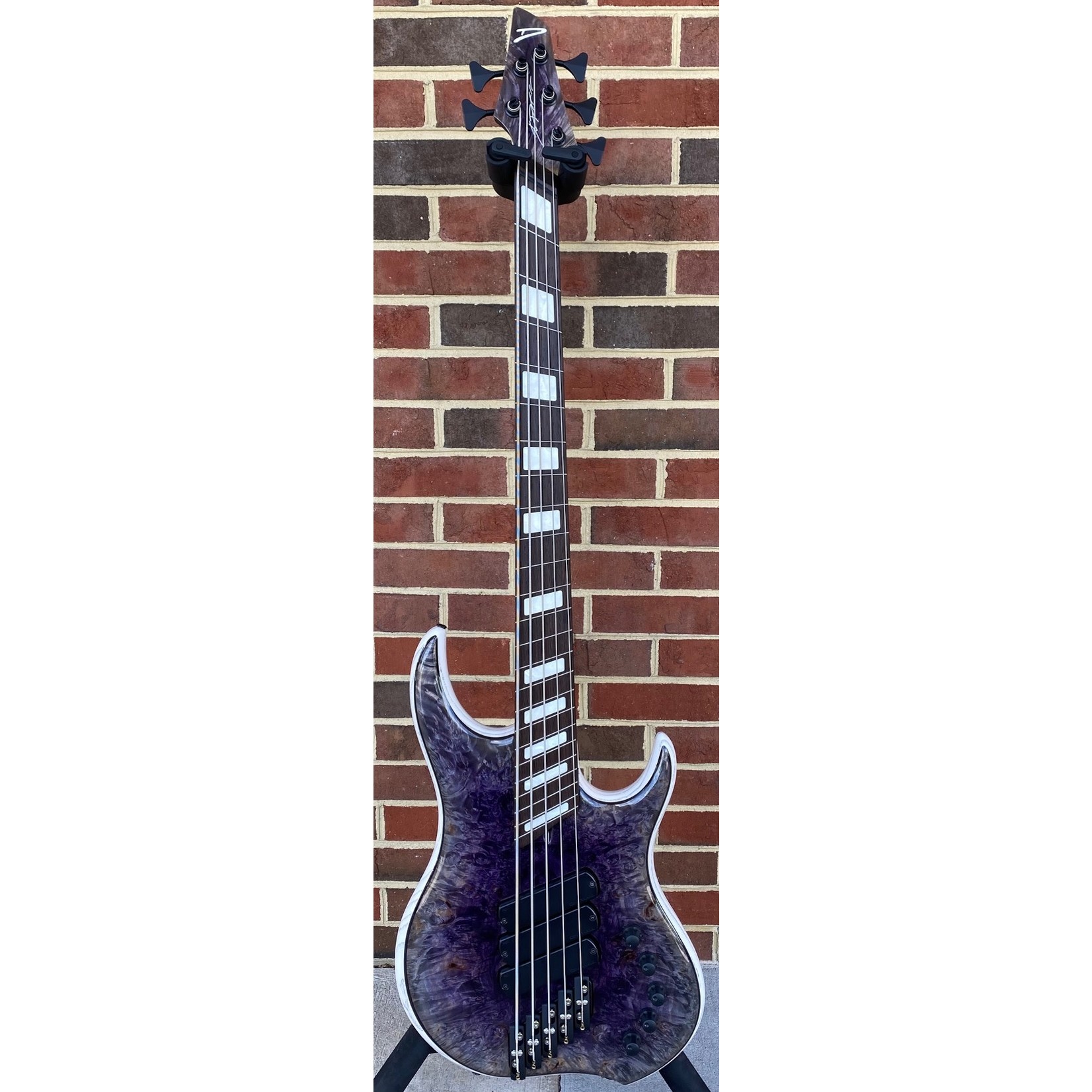 Dingwall Dingwall Z3 Custom 5-String, Faded Purple to Charcoal Reverseburst, Burl Maple X-Top, Wenge Contrast Layer, Dual Density Swamp Ash Body, White w/ Black Grain Fill Back, Wenge Neck & Fretboard, White Pearloid Block Inlays, Blue Luminlay Side Dots