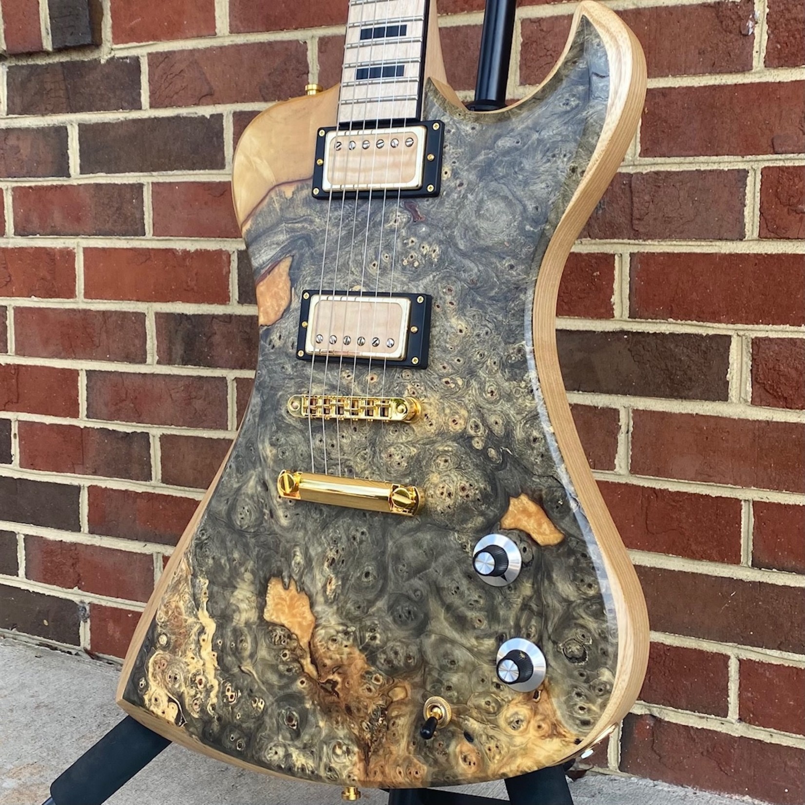 Dunable Guitars Dunable Guitars USA Special Stash #2 - R2, One Piece Buckeye Burl Top w/ Gold Sparkle Resin Fill, Swamp Ash Body, Maple Neck, Maple Fretboard, Block Inlays, Gold Hardware, Locking Tuners, Hardshell Case