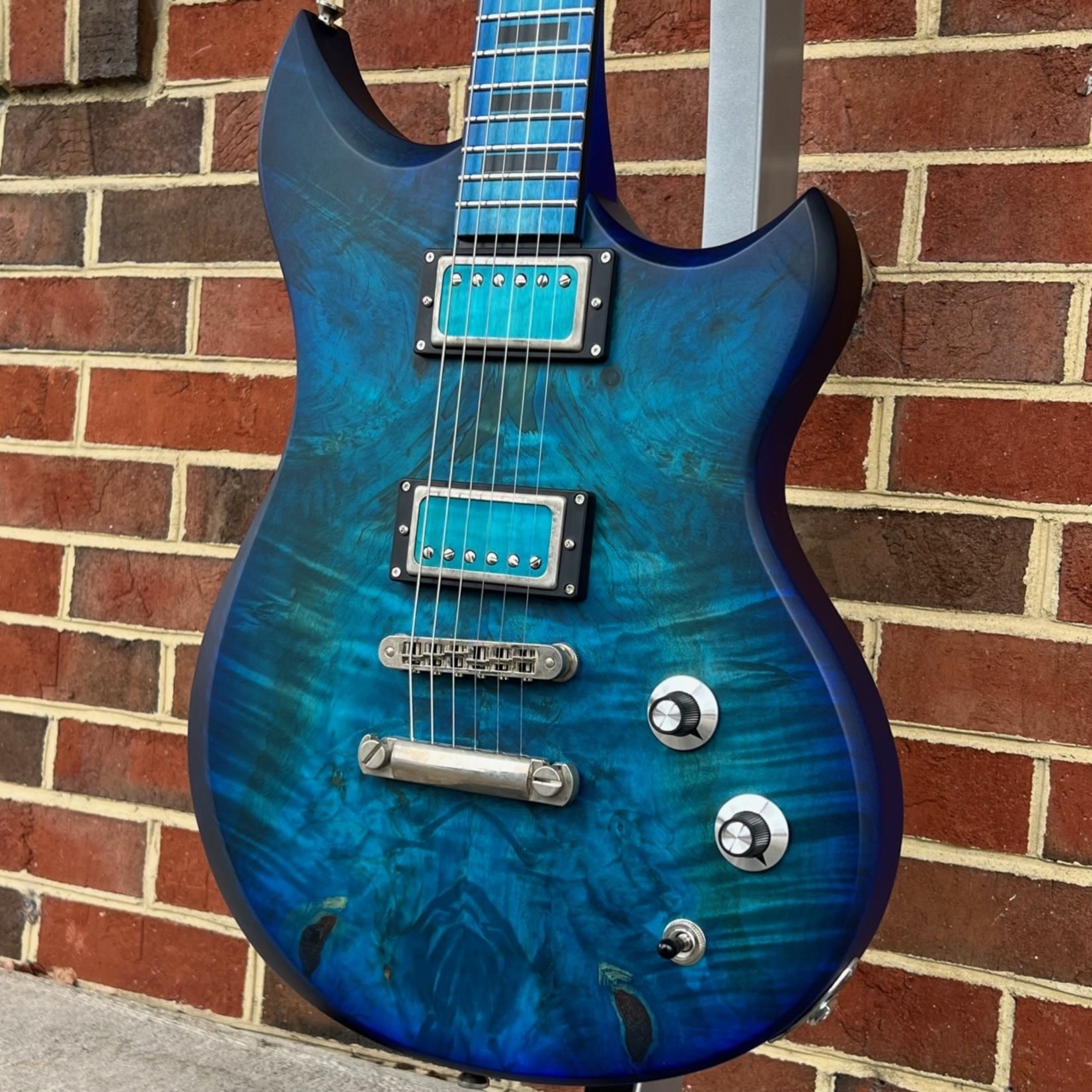 Dunable Guitars Dunable Guitars USA Custom Shop Cyclops, Aqua Burst, Burl Maple Top, Mahogany Body, Stained Aqua Burst Maple Fretboard, Block Inlays, Hardshell Case