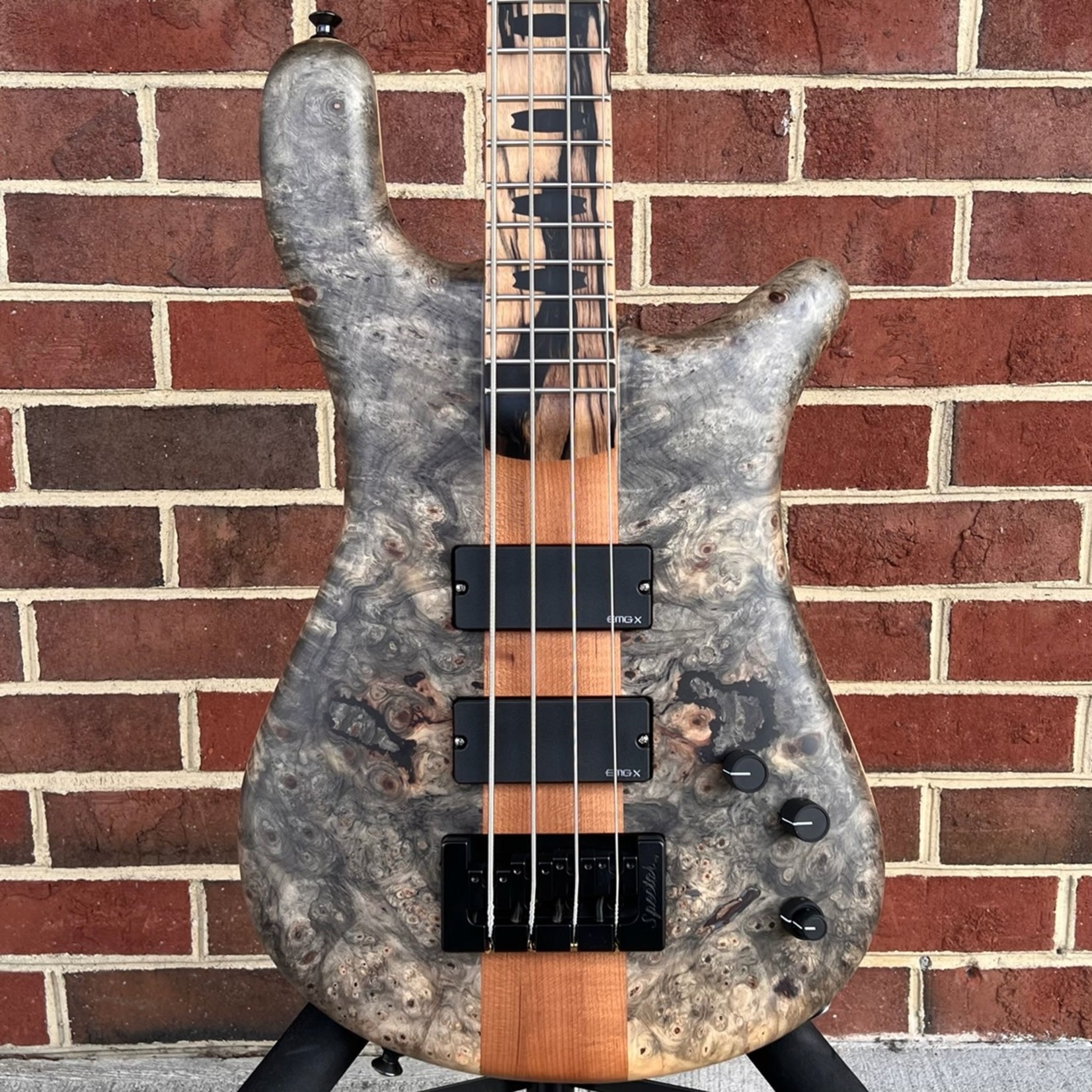 Spector Spector USA NS-4, Buckeye Burl Top, Chambered Swamp Ash Body, Roasted Maple Neck, Pale Moon Ebony Fretboard, Ebony Wood Inlays, Matching Headstock, EMG 35DCX Pickups, Spector HAZ 18-volt, TSA Case