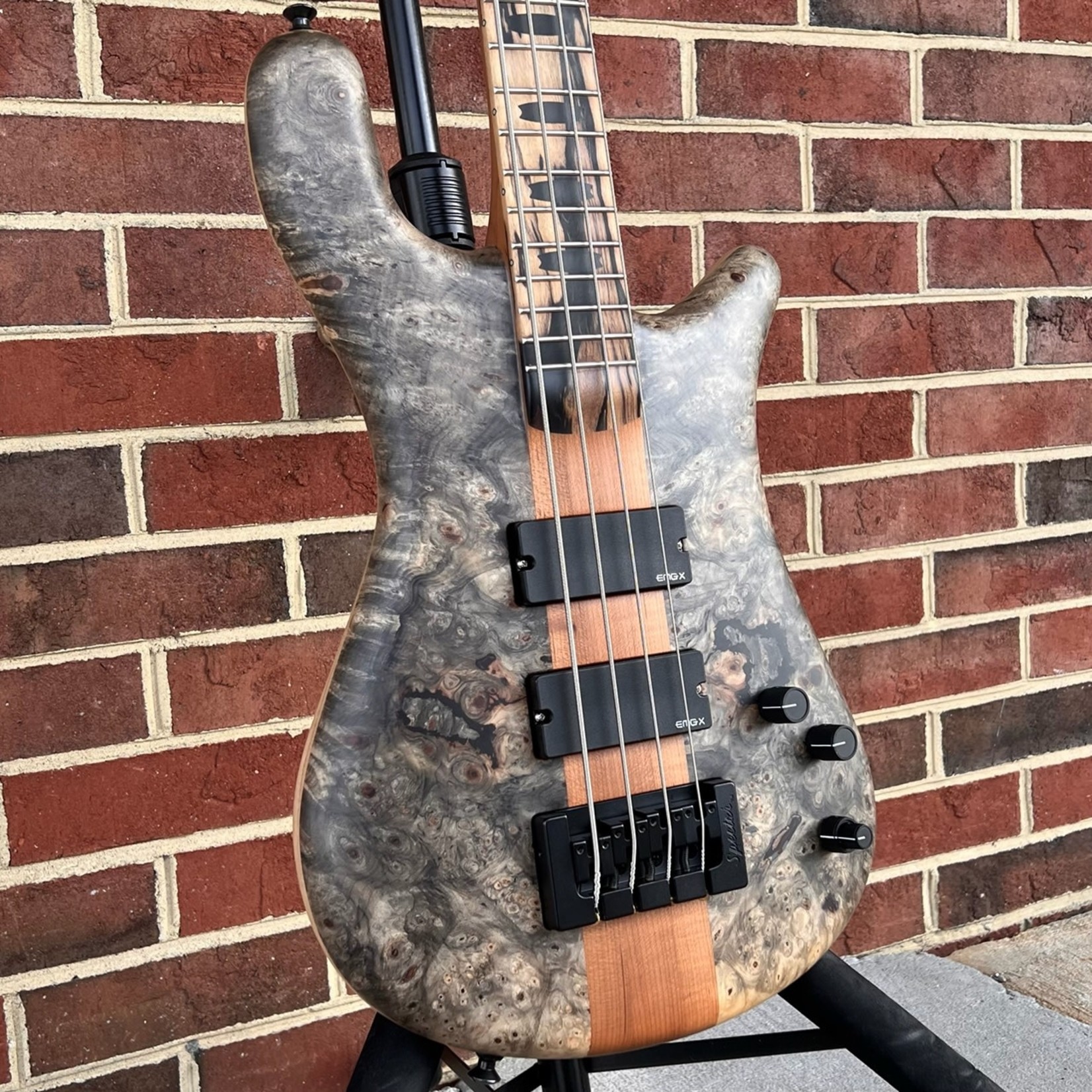 Spector Spector USA NS-4, Buckeye Burl Top, Chambered Swamp Ash Body, Roasted Maple Neck, Pale Moon Ebony Fretboard, Ebony Wood Inlays, Matching Headstock, EMG 35DCX Pickups, Spector HAZ 18-volt, TSA Case