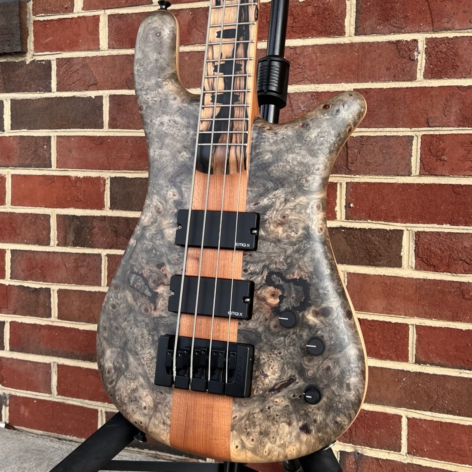 Spector Spector USA NS-4, Buckeye Burl Top, Chambered Swamp Ash Body, Roasted Maple Neck, Pale Moon Ebony Fretboard, Ebony Wood Inlays, Matching Headstock, EMG 35DCX Pickups, Spector HAZ 18-volt, TSA Case