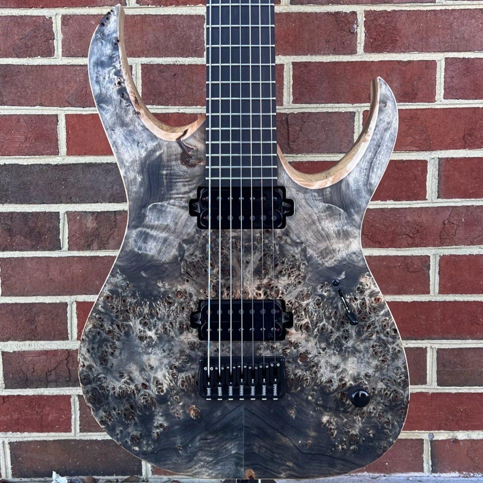 Mayones Mayones Duvell Elite 7 Baritone, 27" Scale Length, Trans Graphite Raw, Eye Poplar Top, Black Limba Body, Bare Knuckle TKO Pickups, Hipshot Bridge, Hipshot GripLock Tuners, Mayones Hybrid Case