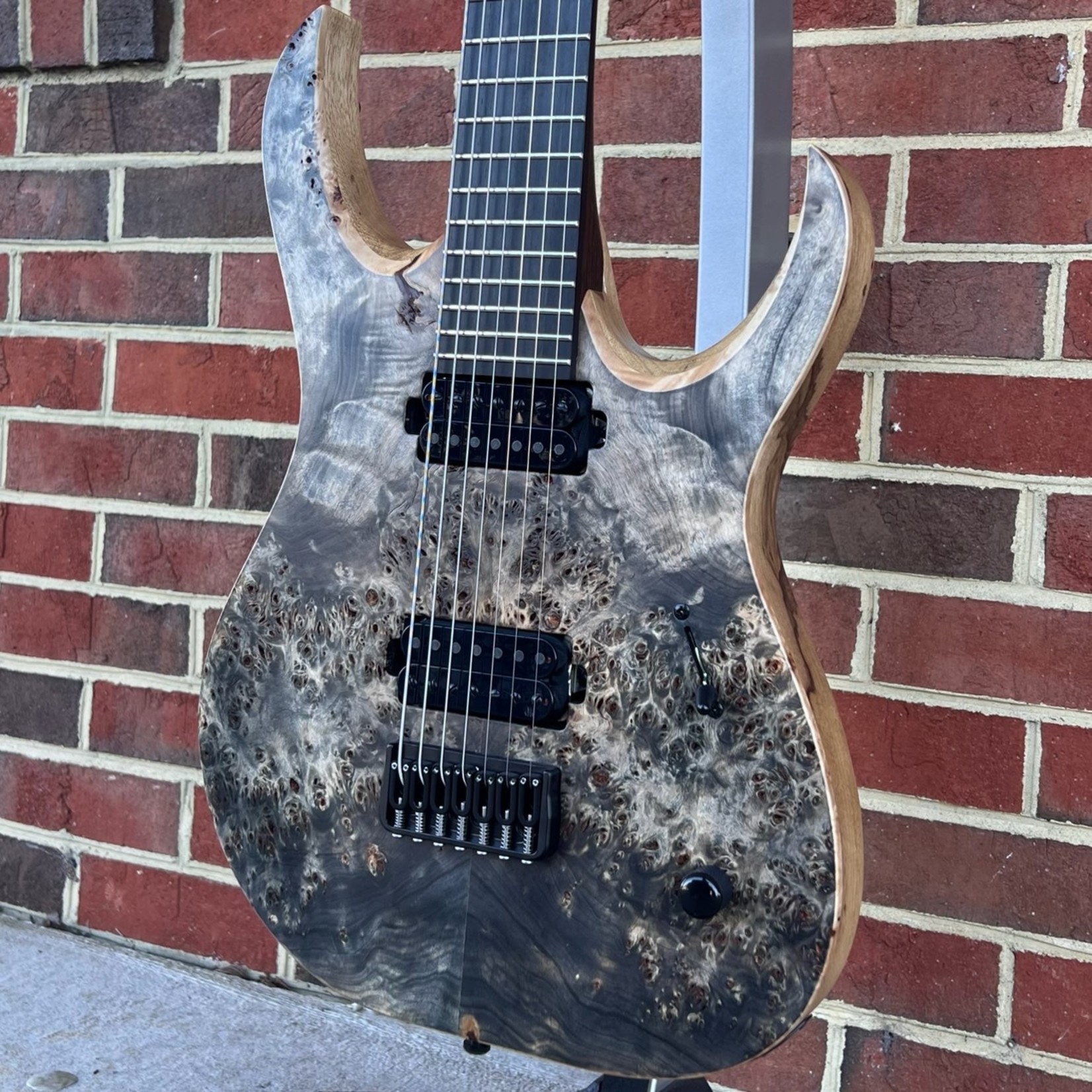 Mayones Mayones Duvell Elite 7 Baritone, 27" Scale Length, Trans Graphite Raw, Eye Poplar Top, Black Limba Body, Bare Knuckle TKO Pickups, Hipshot Bridge, Hipshot GripLock Tuners, Mayones Hybrid Case