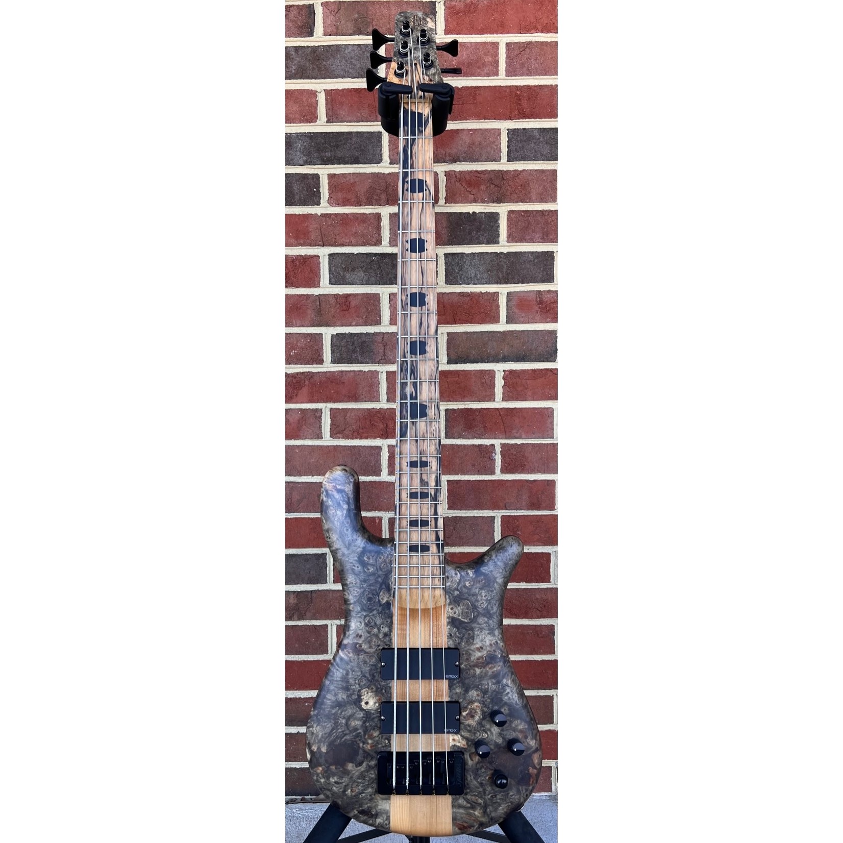 Spector Spector USA NS-5XL, Buckeye Burl Top, Reclaimed Redwood Body - Weight Relieved, Roasted Maple Neck, Pale Moon Ebony Fretboard, Ebony Crown Inlays, Matching Headstock w/ Pale Moon Ebony Logo, Pale Moon Ebony Truss Rod Cover, TSA Hardshell Case