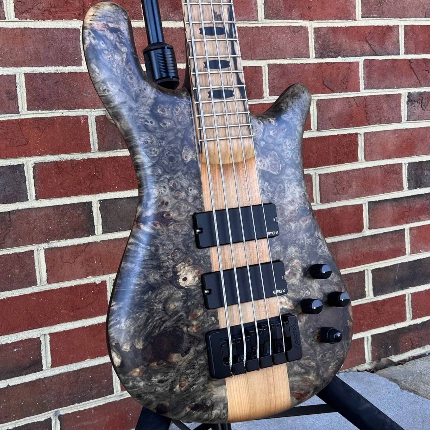 Spector Spector USA NS-5XL, Buckeye Burl Top, Reclaimed Redwood Body - Weight Relieved, Roasted Maple Neck, Pale Moon Ebony Fretboard, Ebony Crown Inlays, Matching Headstock w/ Pale Moon Ebony Logo, Pale Moon Ebony Truss Rod Cover, TSA Hardshell Case