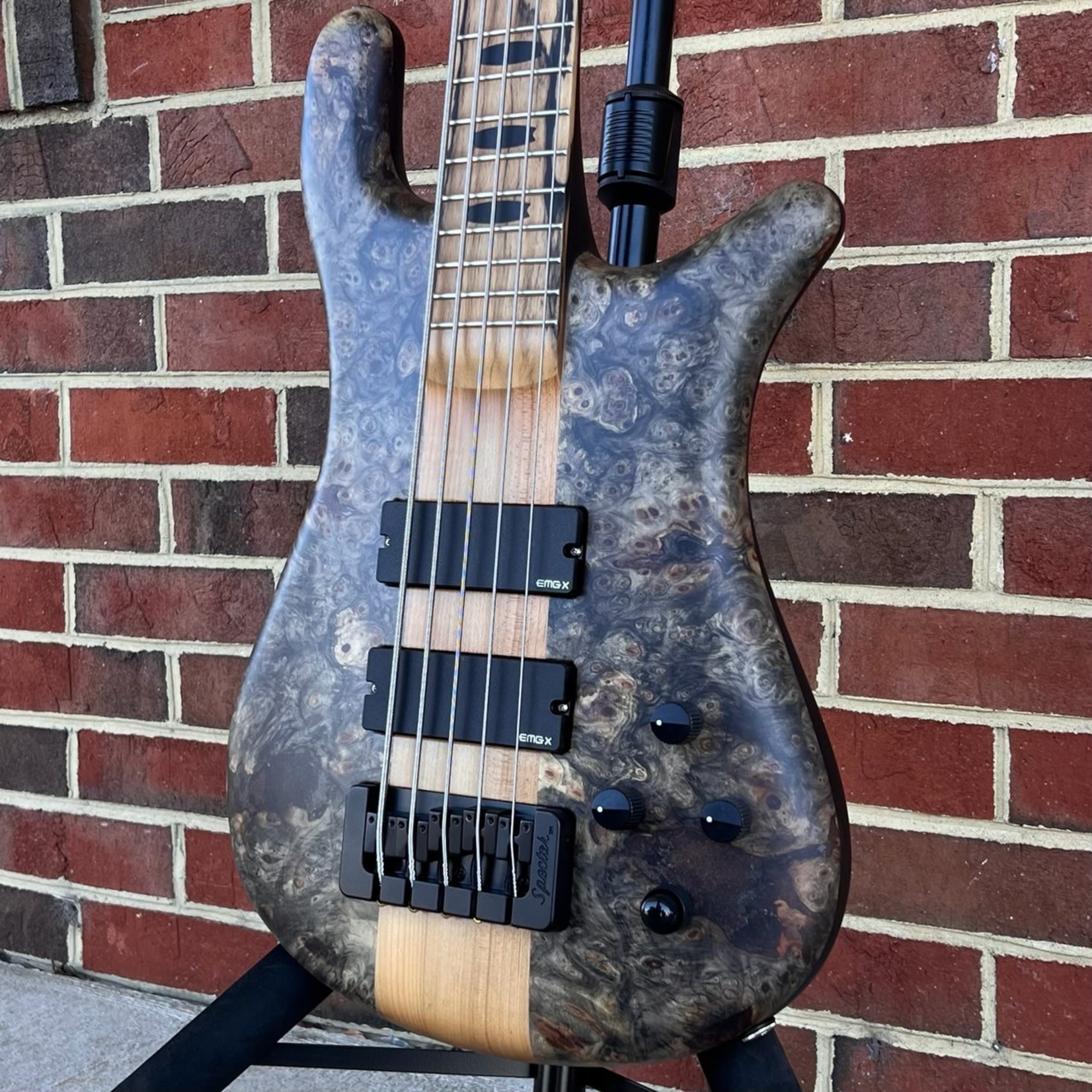 Spector Spector USA NS-5XL, Buckeye Burl Top, Reclaimed Redwood Body - Weight Relieved, Roasted Maple Neck, Pale Moon Ebony Fretboard, Ebony Crown Inlays, Matching Headstock w/ Pale Moon Ebony Logo, Pale Moon Ebony Truss Rod Cover, TSA Hardshell Case