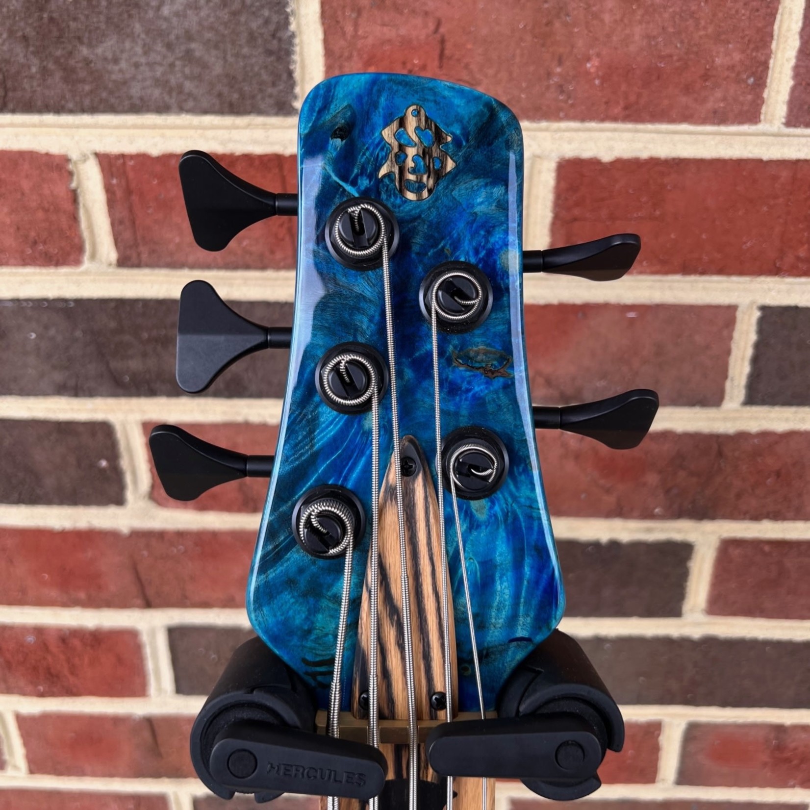 Spector Spector USA NS-5XL, Buckeye Burl Top, Peacock Blue, Reclaimed Redwood Body - Weight Relieved, Pale Moon Ebony Fretboard, Ebony Crown Inlays, Matching Headstock w/ Pale Moon Ebony Logo,  Pale Moon Ebony Truss Rod Cover, TSA Hardshell Case