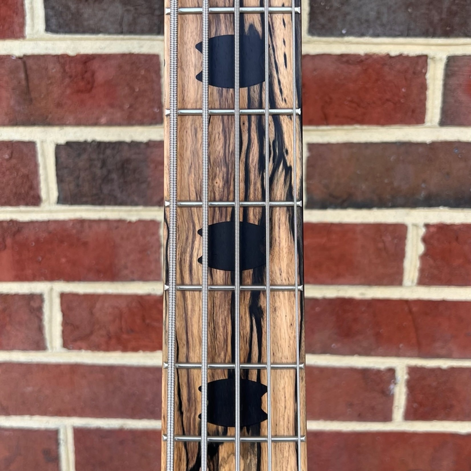 Spector Spector USA NS-5XL, Buckeye Burl Top, Swamp Ash Body, Roasted Maple Neck, Pale Moon Ebony Fretboard, Ebony Wood Crown Inlays, Matching Headstock, Pale Moon Ebony Logo & Truss Rod Cover, Wide String Spacing, HAZ 18v Preamp, Satin, TSA Case