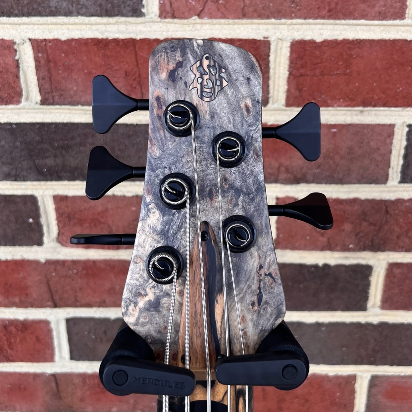 Spector Spector USA NS-5XL, Buckeye Burl Top, Swamp Ash Body, Roasted Maple Neck, Pale Moon Ebony Fretboard, Ebony Wood Crown Inlays, Matching Headstock, Pale Moon Ebony Logo & Truss Rod Cover, Wide String Spacing, HAZ 18v Preamp, Satin, TSA Case