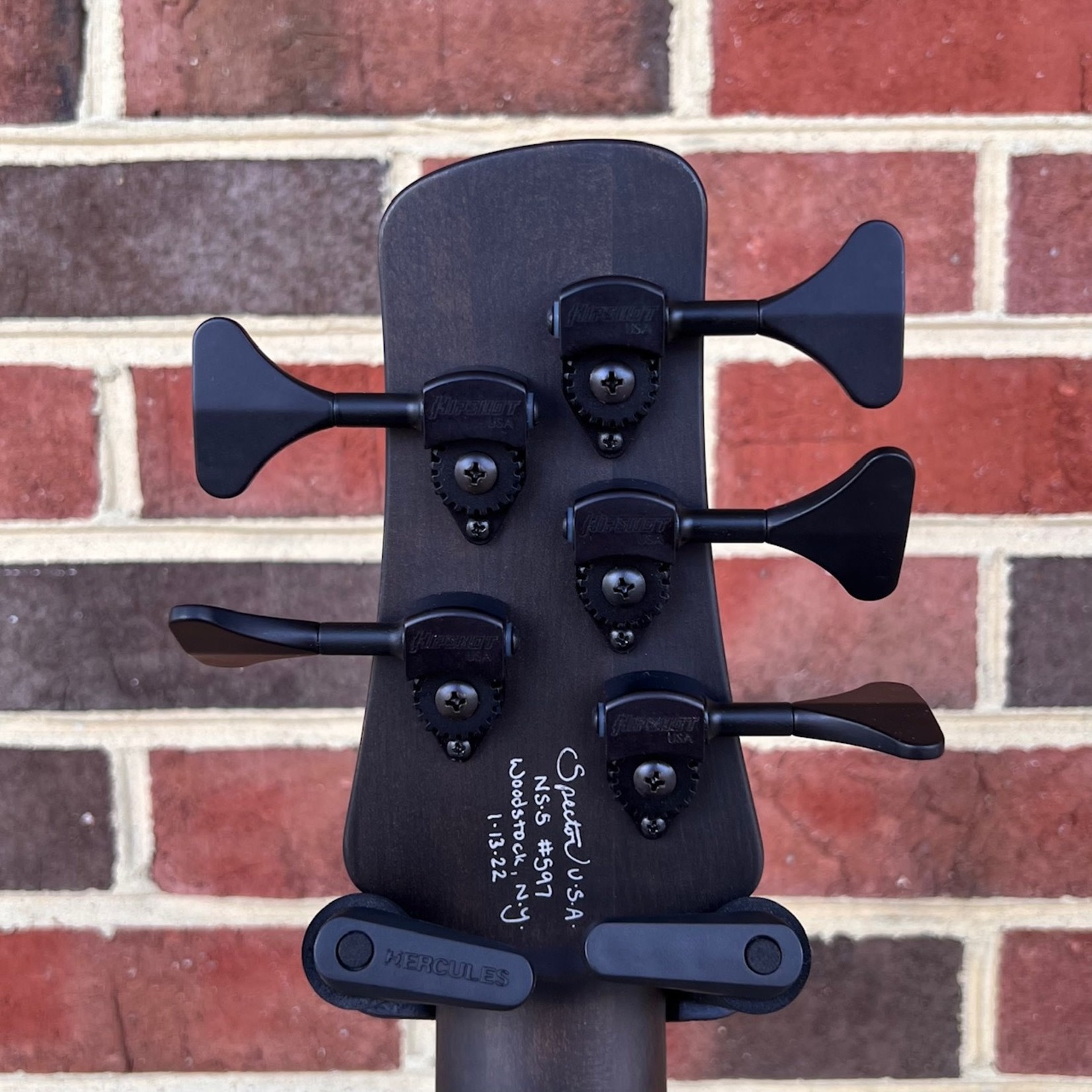 Spector Spector USA NS-5XL, Buckeye Burl Top, Swamp Ash Body, Roasted Maple Neck, Pale Moon Ebony Fretboard, Ebony Wood Crown Inlays, Matching Headstock, Pale Moon Ebony Logo & Truss Rod Cover, Wide String Spacing, HAZ 18v Preamp, Satin, TSA Case