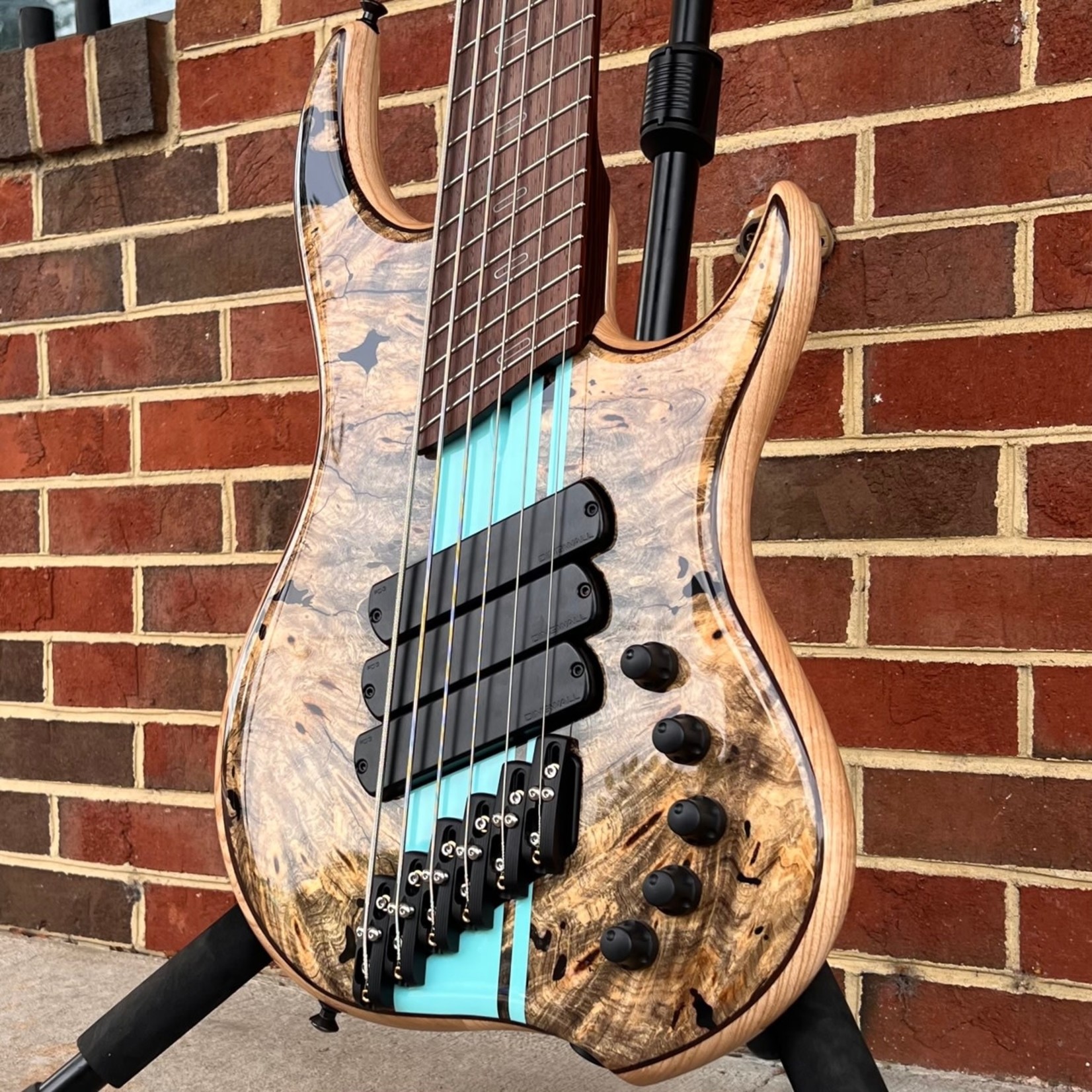 Dingwall Dingwall Z3 Custom 6-String, Buckeye Burl X-Top, Blue Green Racing Stripe,  Wenge Contrast Layer, Dual Density Swamp Ash Body, FD3 Pickups, Darkglass Tone Capsule Preamp, Wenge Neck & Fretboard, Blue Luminlay Ghost Speedo Bar Inlays, Dingwall Gig Bag