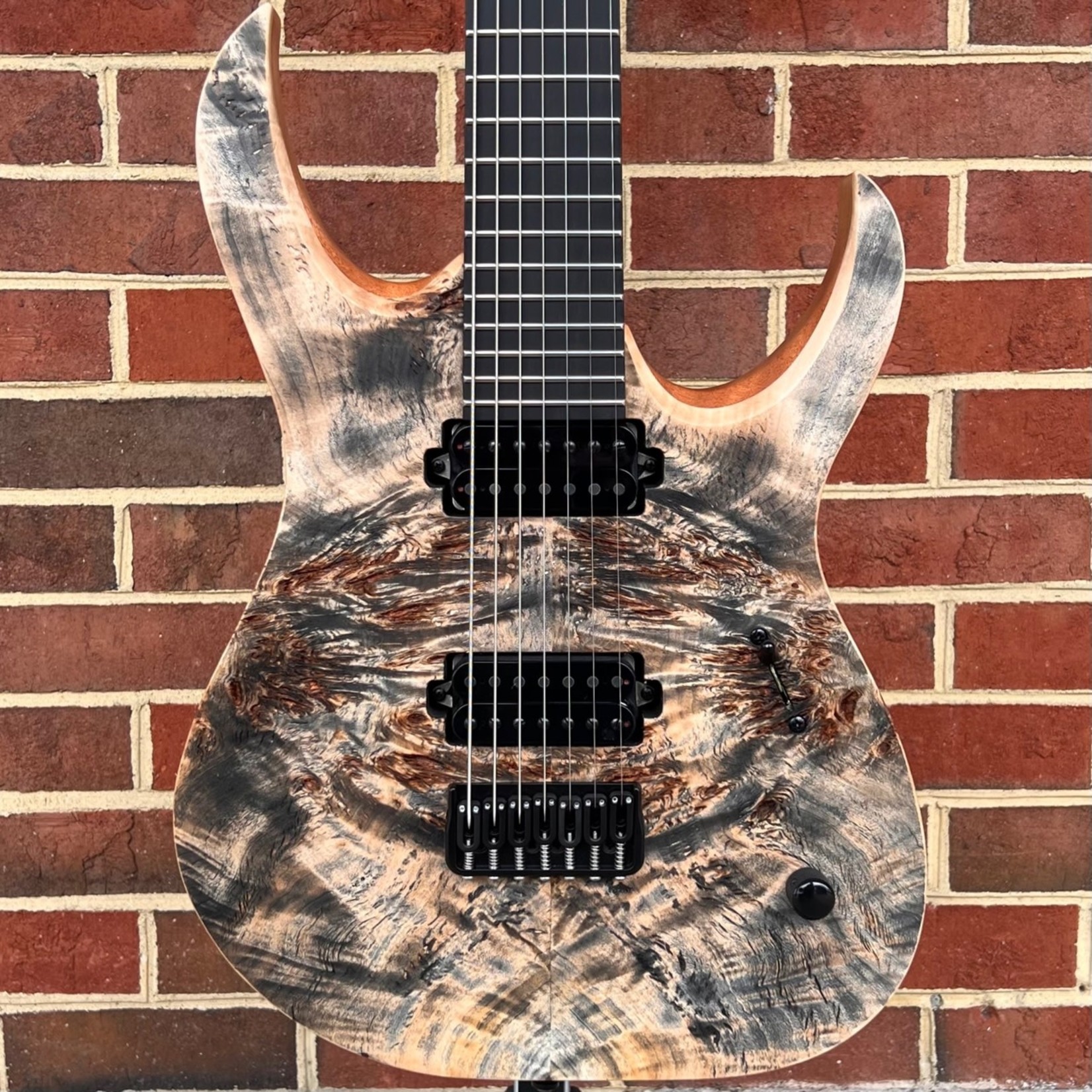 Mayones Mayones Duvell Elite 7, Trans Graphite Raw, Poplar Burl Top, Mahogany Body, Hipshot Bridge & Locking Tuners, Mayones Hybrid Case