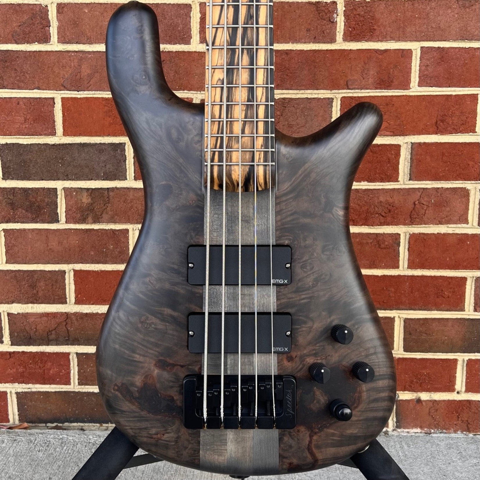 Spector Spector USA NS-5XL, Super Faded Black Matte, Maple Burl Top, Reclaimed Redwood Body - Weight Relieved, Thin Neck, Pale Moon Ebony Fretboard, EMG 40DCX Pickups, Darkglass Tone Capsule, TSA Case