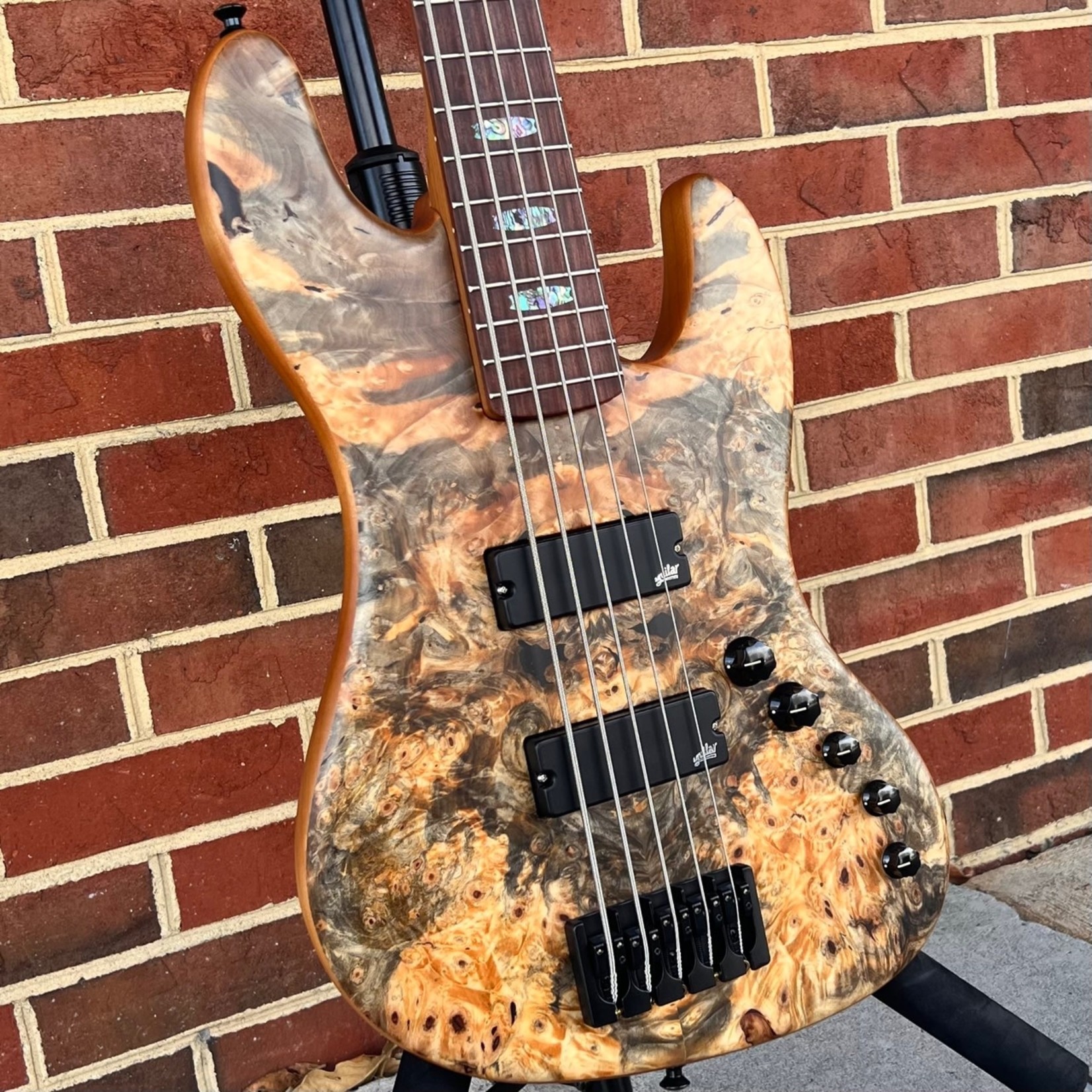 Spector Spector USA Coda5 DLX XL, 35" Scale Length, Buckeye Burl Top, Swamp Ash Body, Roasted Maple Neck, Pau Ferro Fretboard, Abalone Crown Inlays, Aguilar DCB-G4 Pickups, Aguilar OBP-3 Preamp, Black Hardware, Spector Protec Deluxe Gig Bag