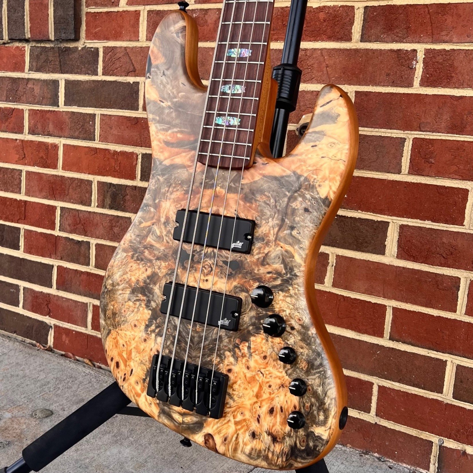 Spector Spector USA Coda5 DLX XL, 35" Scale Length, Buckeye Burl Top, Swamp Ash Body, Roasted Maple Neck, Pau Ferro Fretboard, Abalone Crown Inlays, Aguilar DCB-G4 Pickups, Aguilar OBP-3 Preamp, Black Hardware, Spector Protec Deluxe Gig Bag