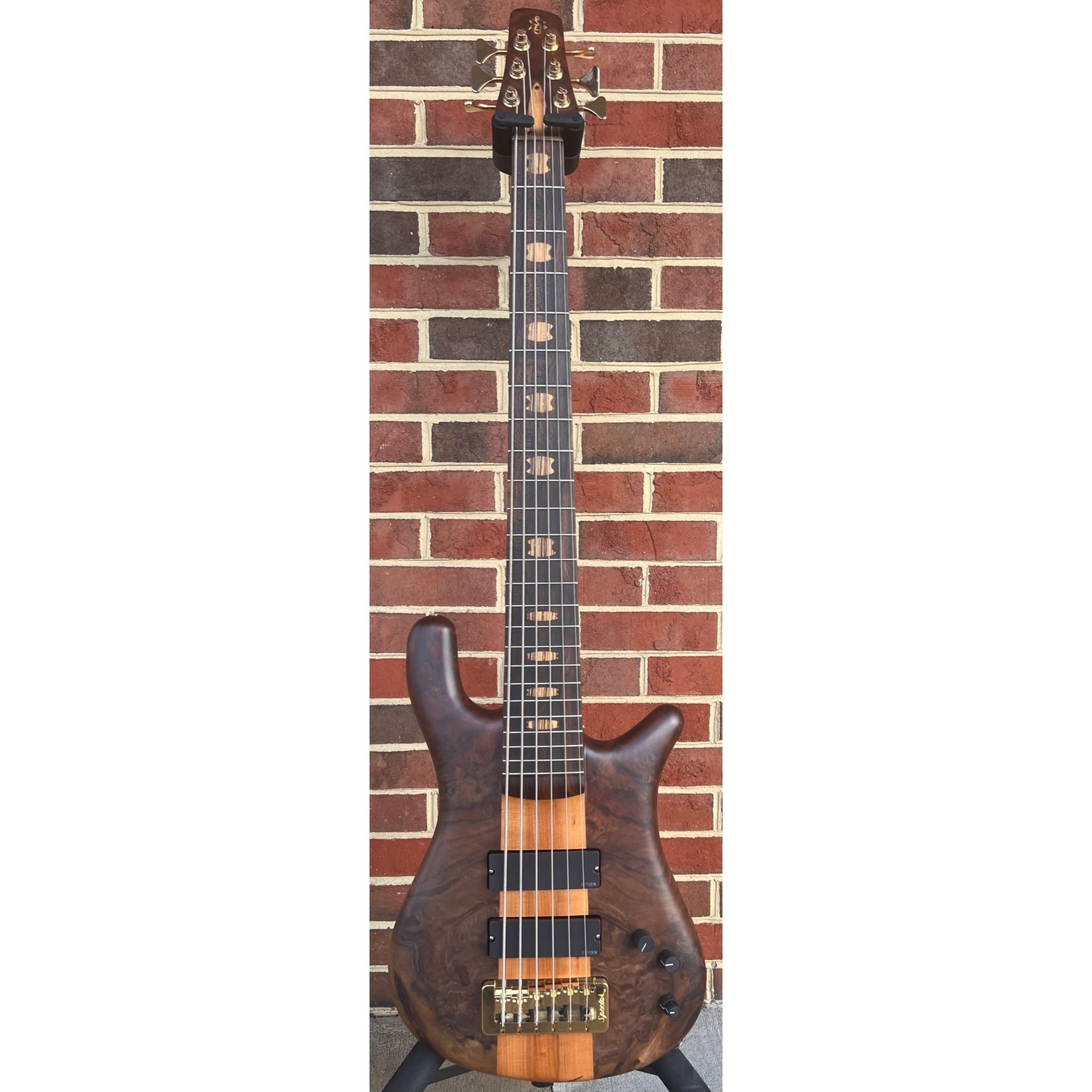 Spector Spector USA NS-6, Walnut Burl Top, Swamp Ash Body - Weight Relieved, Roasted Maple Neck, Ziricote Fretboard, Pale Moon Ebony Inlays, EMG 45DCX Pickups, HAZ 18v Preamp, Gold Hardware, Deluxe Protec Gig Bag