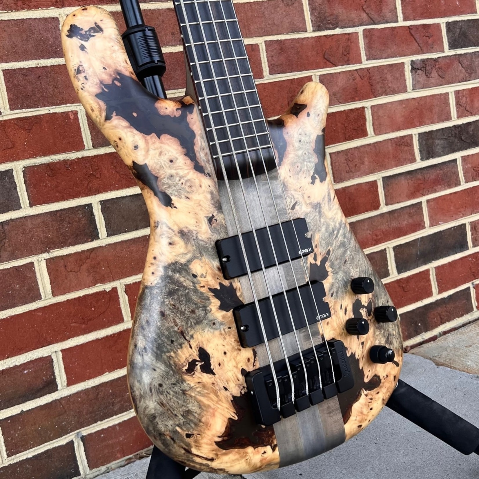 Spector Spector USA NS-5XL, The Music Loft 30th Anniversary, Buckeye Burl Top, Black Limba Body, 3pc Maple Neck - Charcoal Stain, Macassar Ebony Fretboard, Pale Moon Ebony 12th Fret Inlay, TSA Case