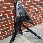 ESP LTD Kirk Hammett KH-V, Black Sparkle, Korina Body, Macassar Ebony Fretboard, EMG Bone Breaker Pickups, Locking Tuners, Hardshell Case - The Music Loft ESP LTD Kirk Hammett KH-V, Black Sparkle, Korina Body, Macassar Ebony Fretboard, EMG Bone Breaker Pickups, Locking Tuners, Hardshell Case - The Music Loft