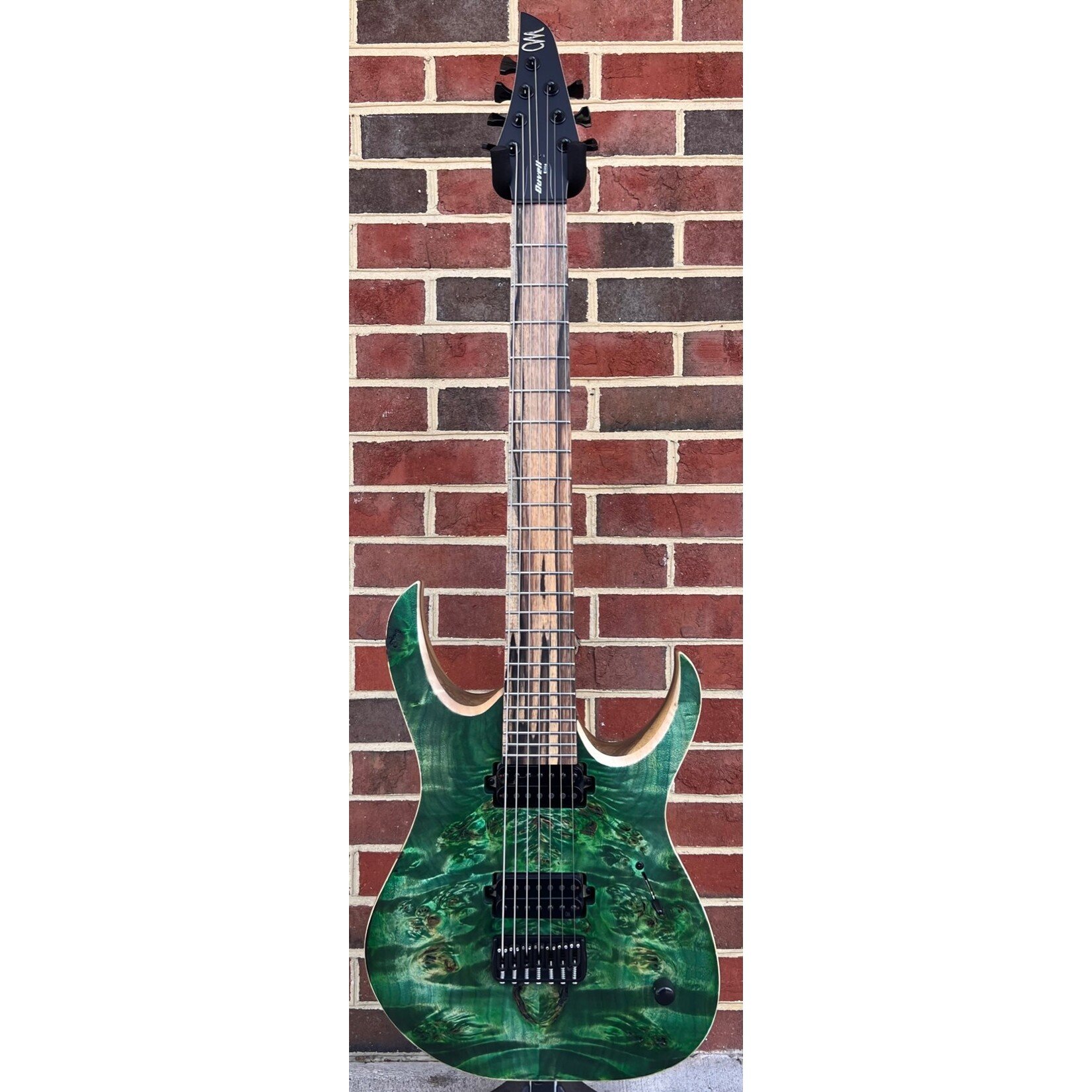 Mayones Mayones Duvell Elite 7, Antique Green Emerald RAW, 3A Eye Poplar Top, Black Limba Body, Pale Moon Ebony Fretboard, Bareknuckle TKO Pickups, Mayones Hybrid Case