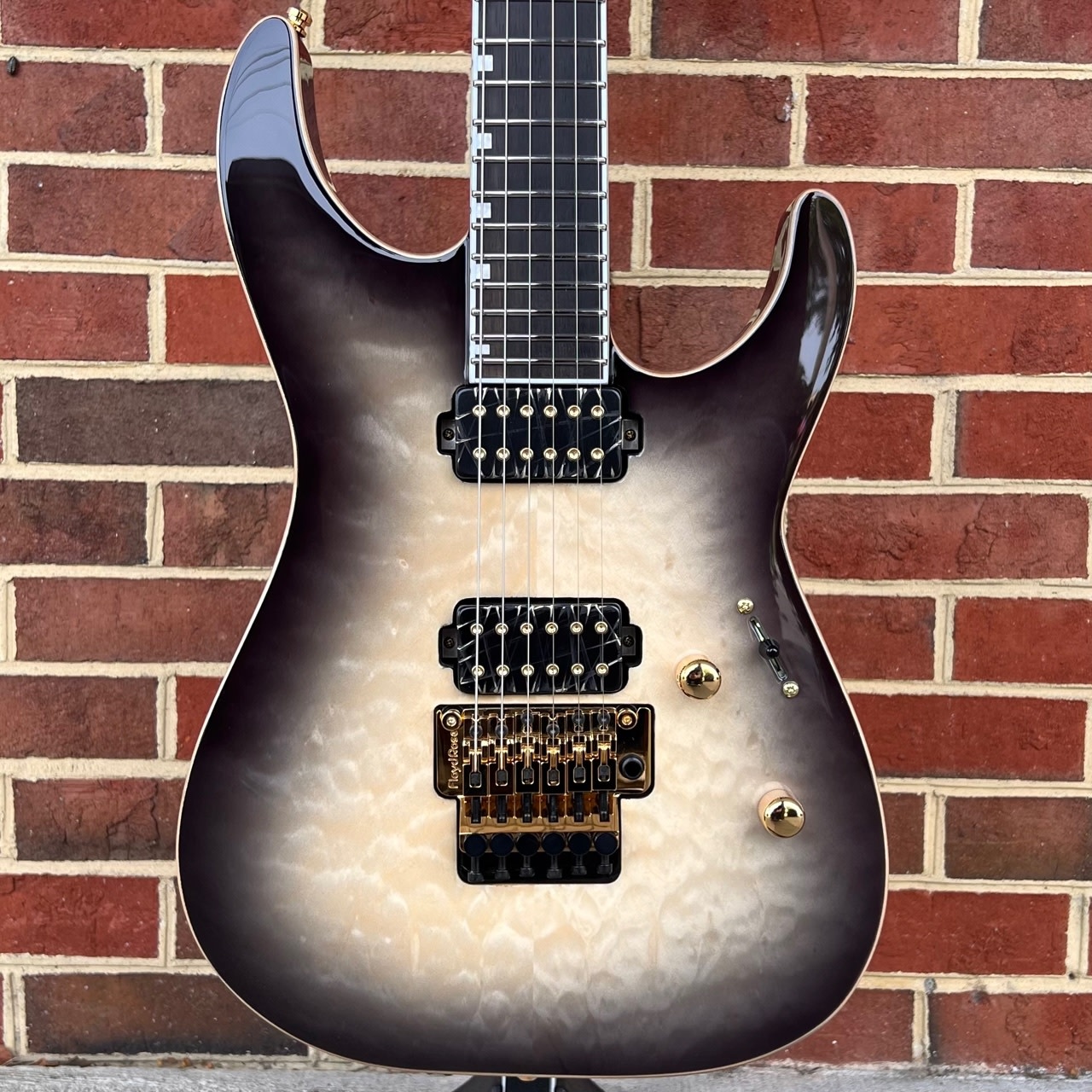 ESP E-II M-II, Black Natural Burst, Quilted Maple Top, Bareknuckle  Aftermath Pickups, Locking Tuners, Hardshell Case