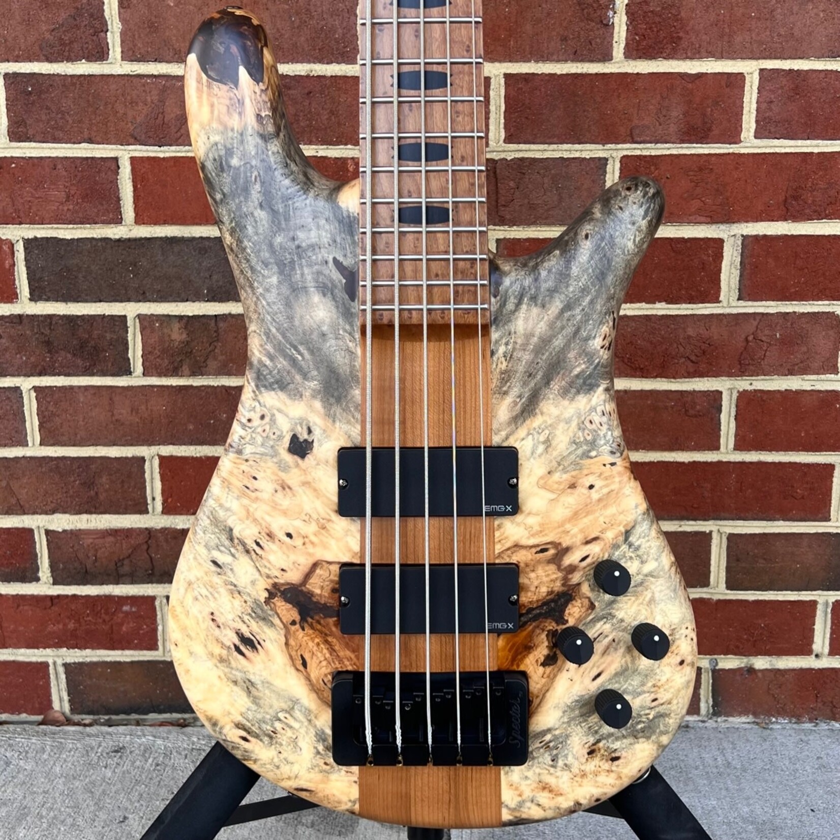 Spector Spector USA NS-5XL, The Music Loft 30th Anniversary, Buckeye Burl Top, Reclaimed Redwood Body, Roasted Maple Neck, Roasted Birdseye Maple Fretboard, Ebony Inlays, Matching Headstock, EMG 40DCX Pickups, HAZ 9v Preamp, TSA Case