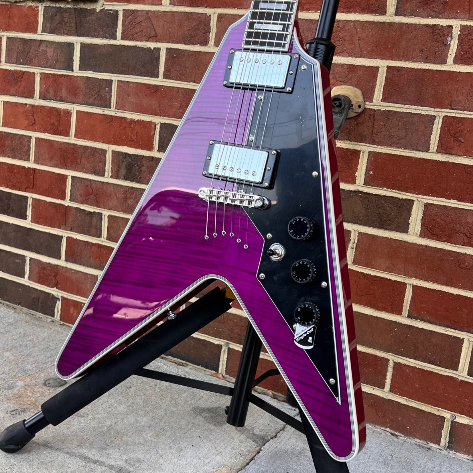 Schecter Guitar Research Schecter V-1 Custom, Trans Purple, Flame Maple Top, Ebony Fretboard, Block Inlays, Locking Tuners, SN# W23020903