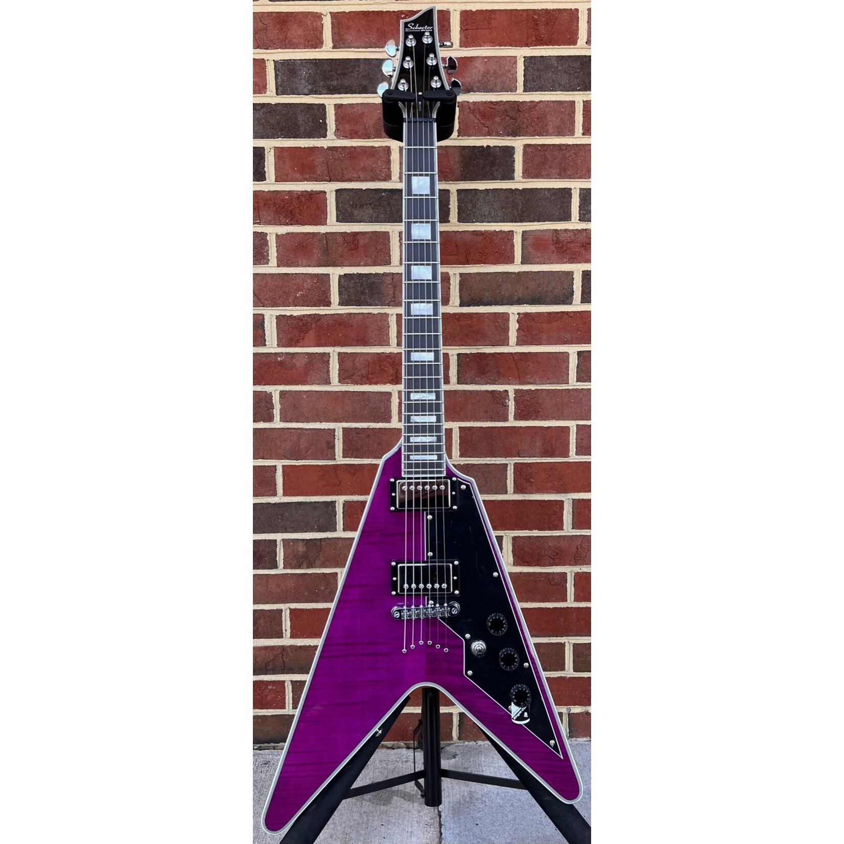 Schecter Guitar Research Schecter V-1 Custom, Trans Purple, Flame Maple Top, Ebony Fretboard, Block Inlays, Locking Tuners, SN# W23020905