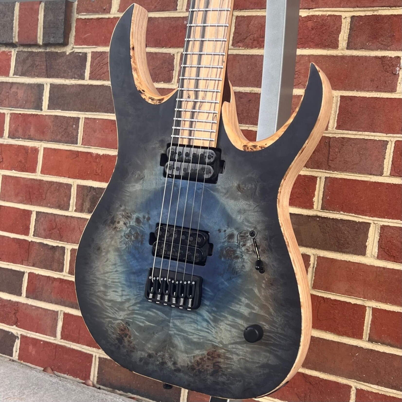 Mayones Mayones Duvell Elite 6-String, Galaxy Eye Blue Satin, 4A Eye Poplar Top, Swamp Ash Body, 3A Pale Moon Ebony Fretboard, Matching Headstock, Bareknuckle TKO Pickups, Mayones Hybrid Case