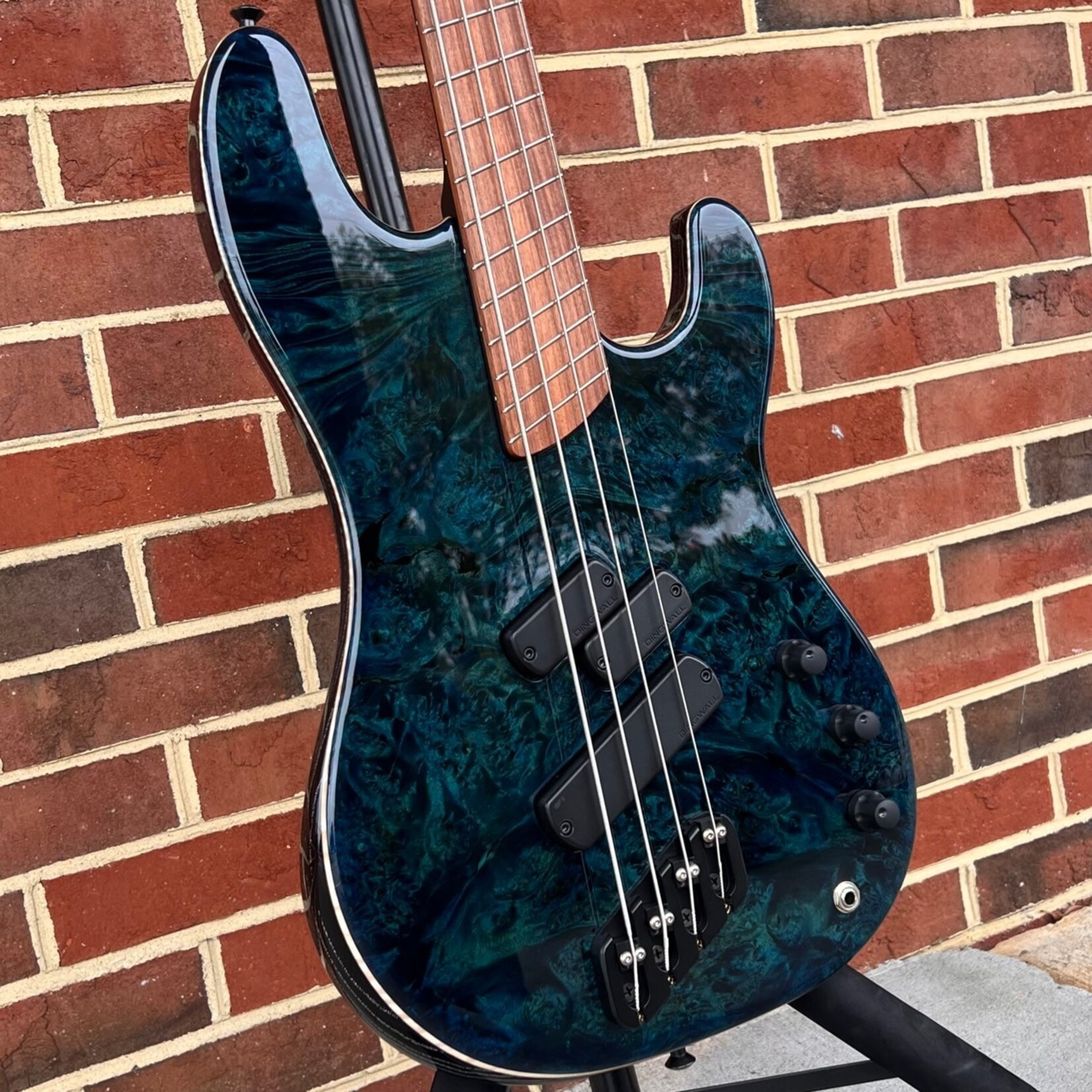 Dingwall Dingwall Custom Super PJ 4-String, Custom Color - Deep Ocean, Maple Burl X-Top, Maple Contrast Layer, Swamp Ash Body - Black Ceruse w/ White Grain Fill, Maple Blacked Out Neck, Pau Ferro Fretboard, Super Fatty II Pickups, Dingwall Deluxe Gig Bag