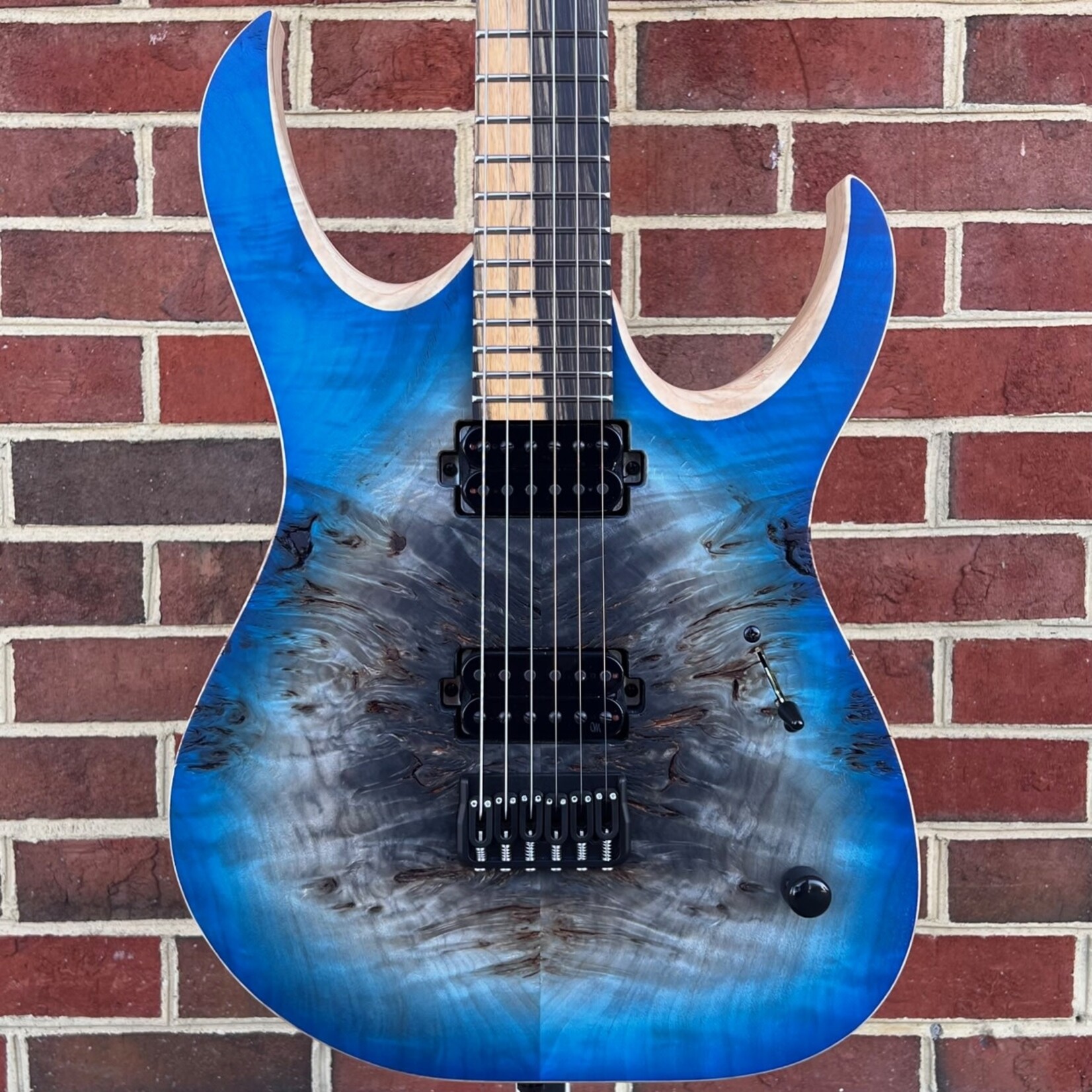 Mayones Mayones Duvell Elite 6, Supernova Blue RAW, 4A Eye Poplar Top, Swamp Ash Body, 3A Pale Moon Ebony Fretboard, 5pc Wenge/Purpleheart Neck, Matching Headstock, Bare Knuckle TKO Pickups, Hipshot Bridge & Locking Tuners, Mayones Hybrid Case