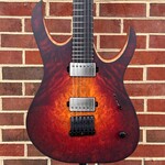 Mayones Mayones Duvell Elite 6, Lava Burst Satin, 3A Burl Maple Top, Mahogany Body, 5pc Wenge/Purpleheart Neck, Mayones Velvetrone Ironside & Solium Pickups, Schaller Hannes Bridge, Hipshot Locking Tuners, Mayones Hybrid Case