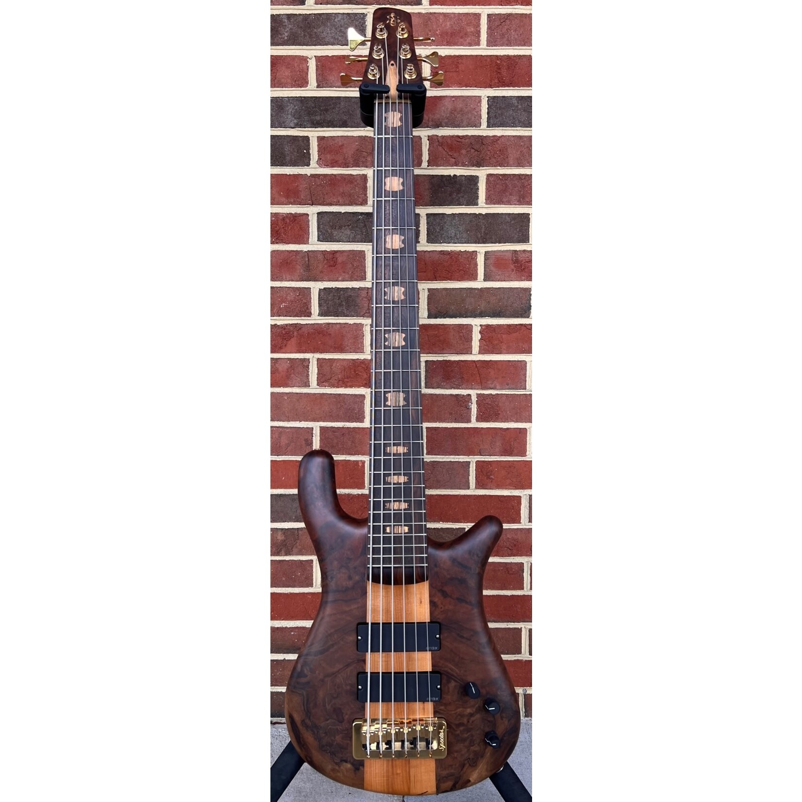 Spector Spector USA NS-6, Walnut Burl Top, Swamp Ash Body - Weight Relieved, Roasted Maple Neck, Ziricote Fretboard, Pale Moon Ebony Inlays, EMG 45DCX Pickups, HAZ 18v Preamp, Gold Hardware, Deluxe Protec Gig Bag (USED)