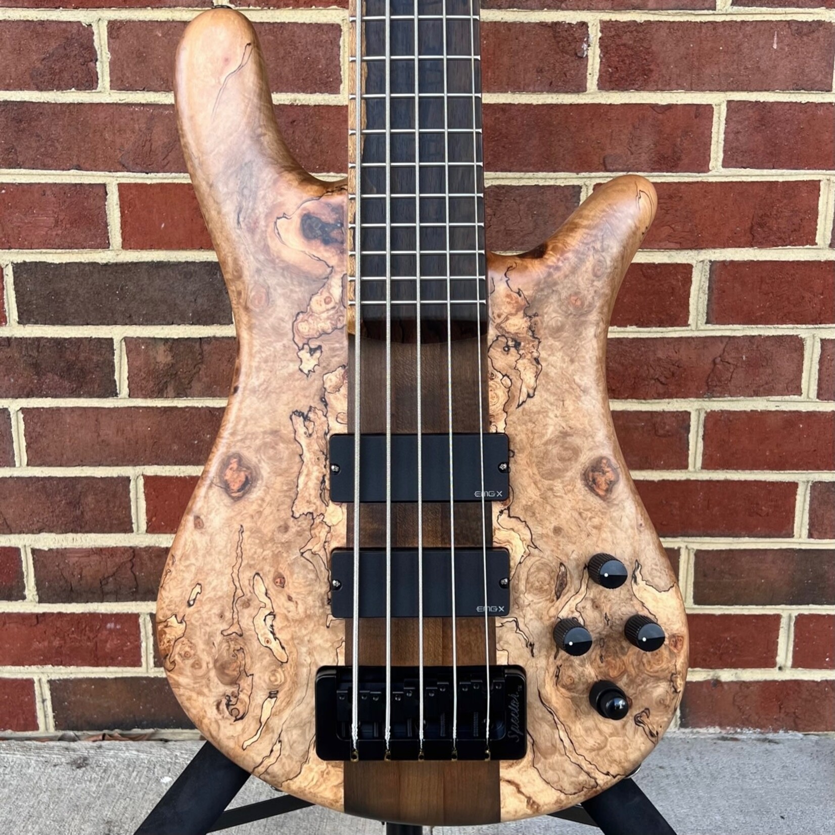 Spector Spector USA NS-5XL, Chestnut Top, Swamp Ash Body, Wide String Spacing, Roasted Maple Neck, Ziricote Fretboard, Ebony Ghost Crown Inlays, Matching Headstock, EMG 40DCX Pickups, Darkglass Tone Capsule 18-volt, Hipshot Tuners, Black Hardware, TSA Case