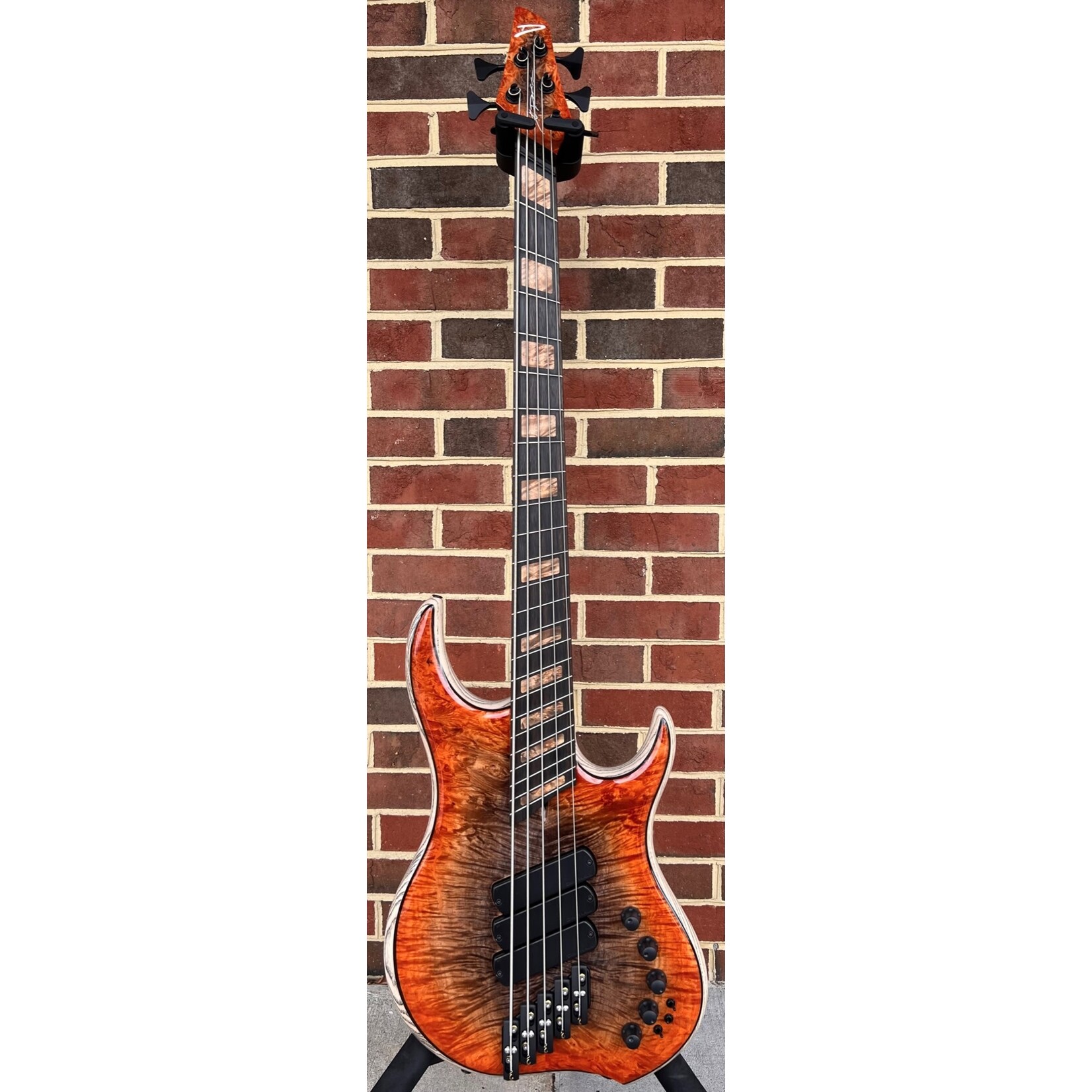 Dingwall Dingwall Z3 Custom 5-String, Custom Color - Rotten Orange, Maple Burl X-Top, Wenge Contrast Layer, Dual Density Swamp Ash Body, Trans White Ceruse Back, Maple Burl Block Inlays, Neve Preamp with Toggles, Hipshot Extender Key, Dunlop Flush Mount Strap Lock
