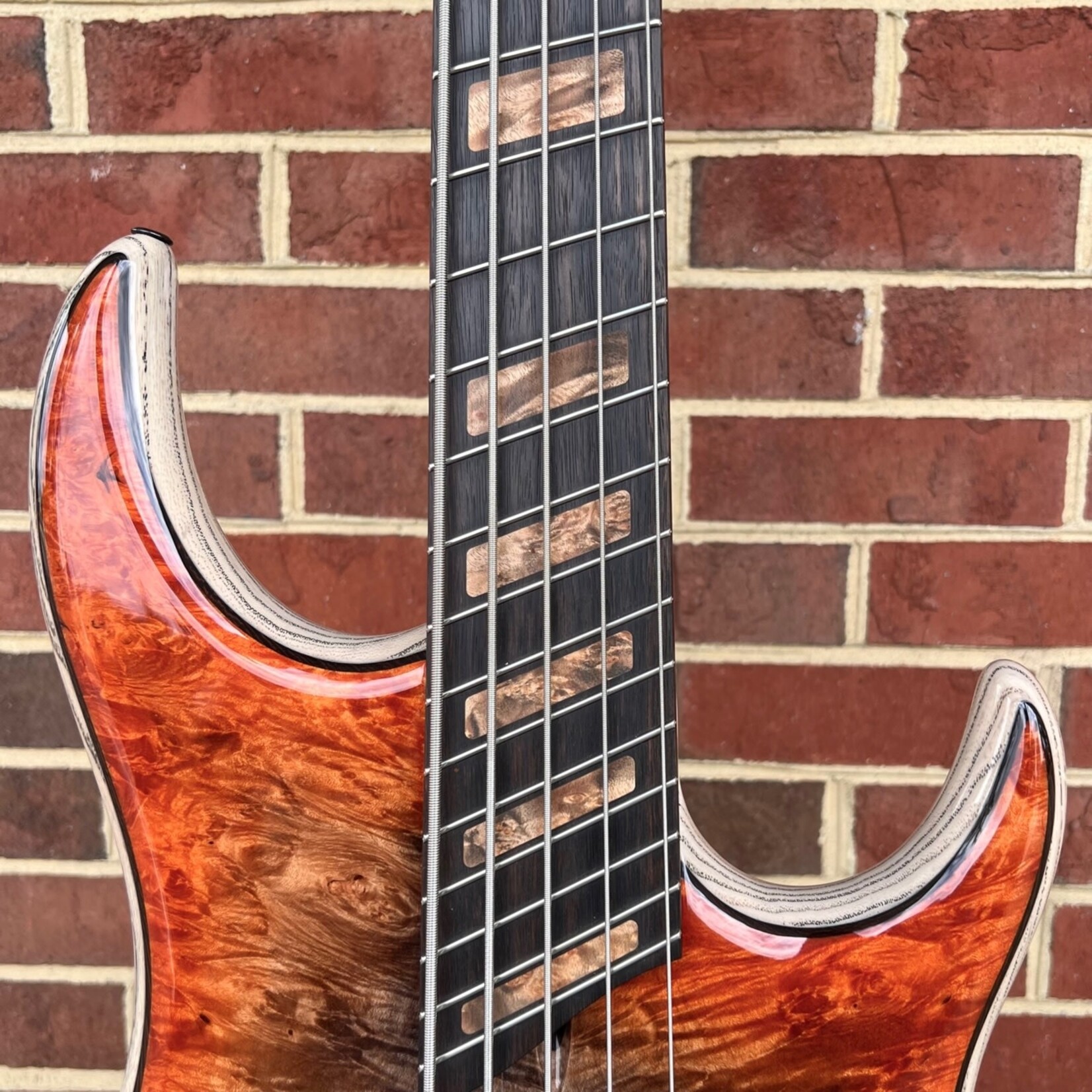 Dingwall Dingwall Custom Z3 5-String, Custom Color - Rotten Orange, Maple Burl X-Top, Wenge Contrast Layer, Dual Density Swamp Ash Body, Trans White Ceruse Back, Maple Burl Block Inlays, Neve Preamp with Toggles, Hipshot Extender Key, Dunlop Flush Mount Strap Lock